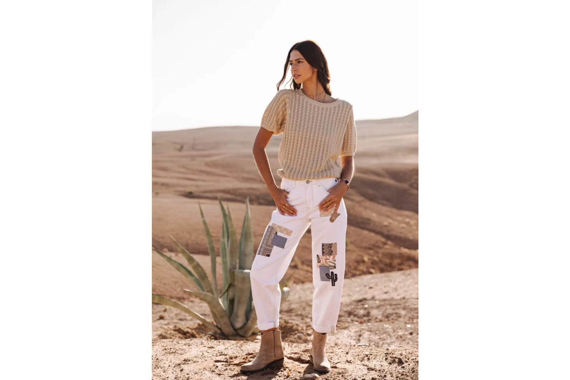 Freeman T Porter Maeva Andalousia Boyfriend Pants Woman, Off White Hot