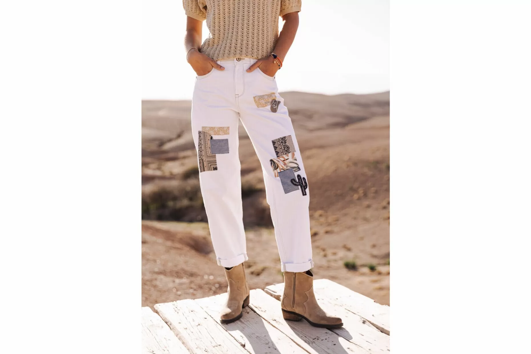 Freeman T Porter Maeva Andalousia Boyfriend Pants Woman, Off White Hot