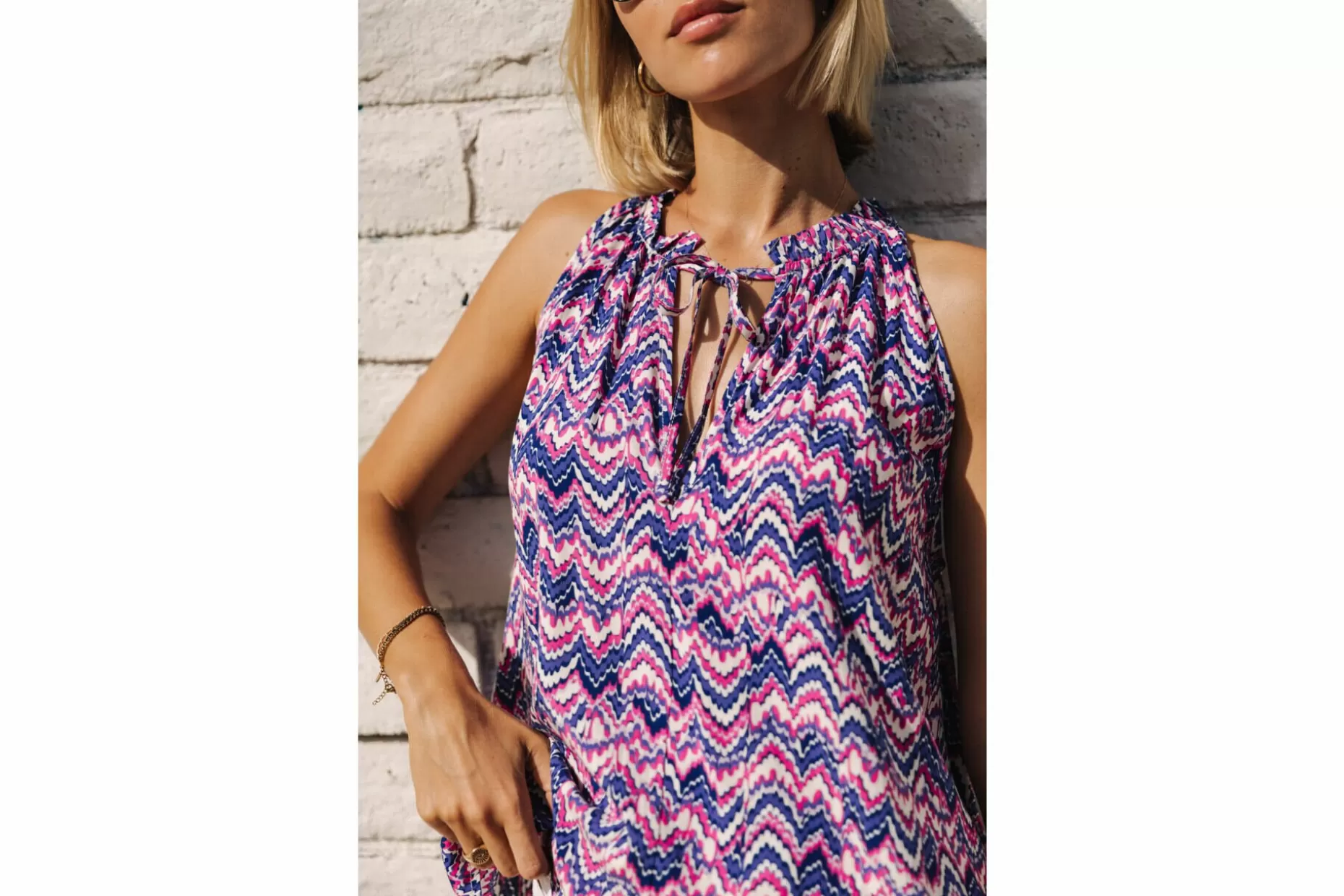 Freeman T Porter Nell Etnico Flared Top Woman, Blue Shop