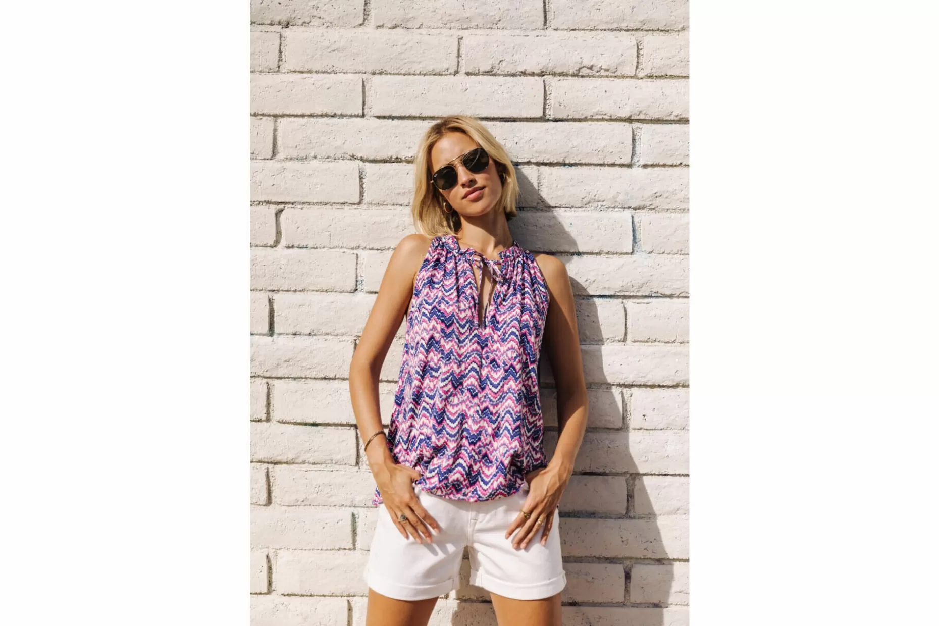 Freeman T Porter Nell Etnico Flared Top Woman, Blue Shop