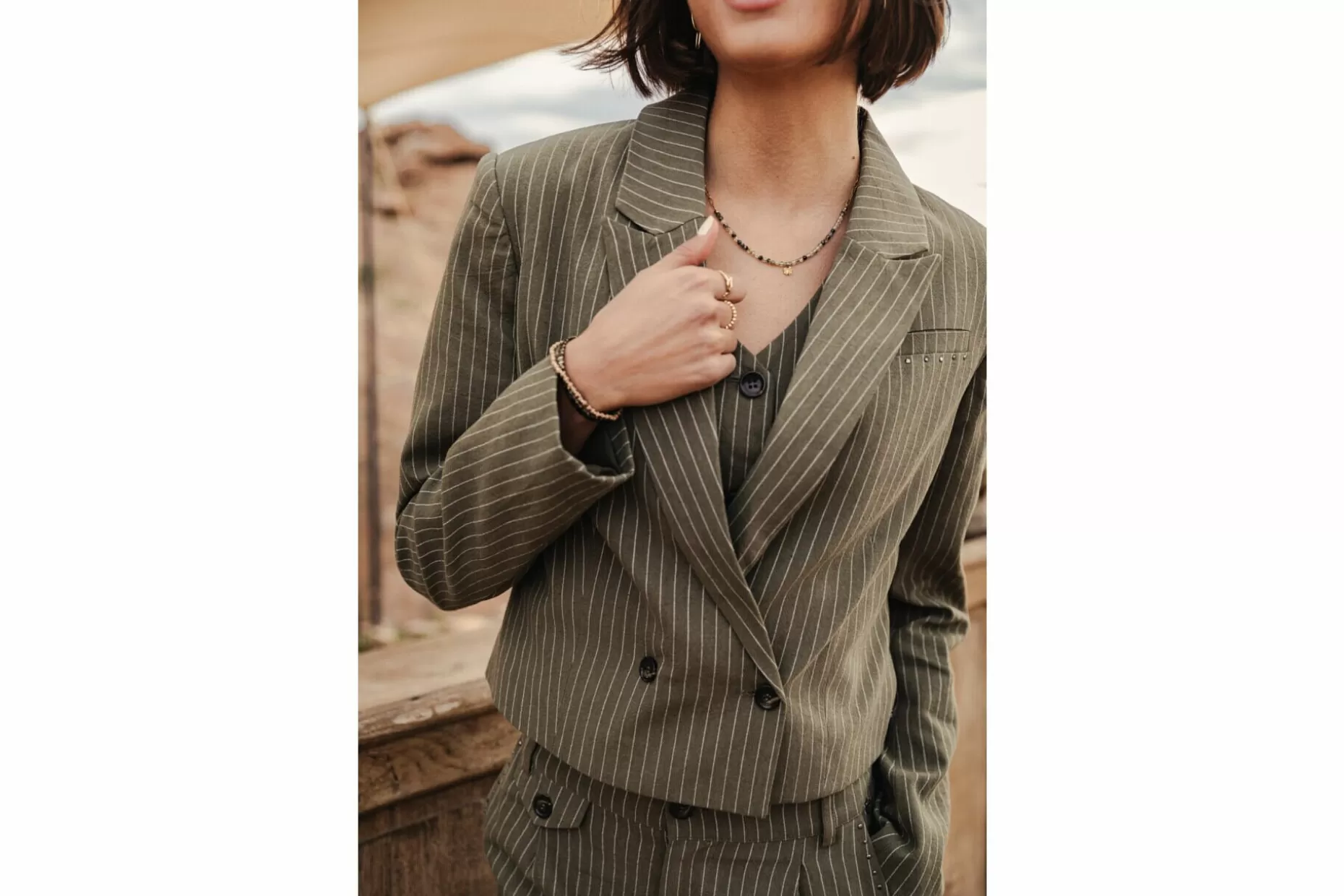 Freeman T Porter Oceane Corsaire Stripped Short Blazer Woman, Olivine Hot