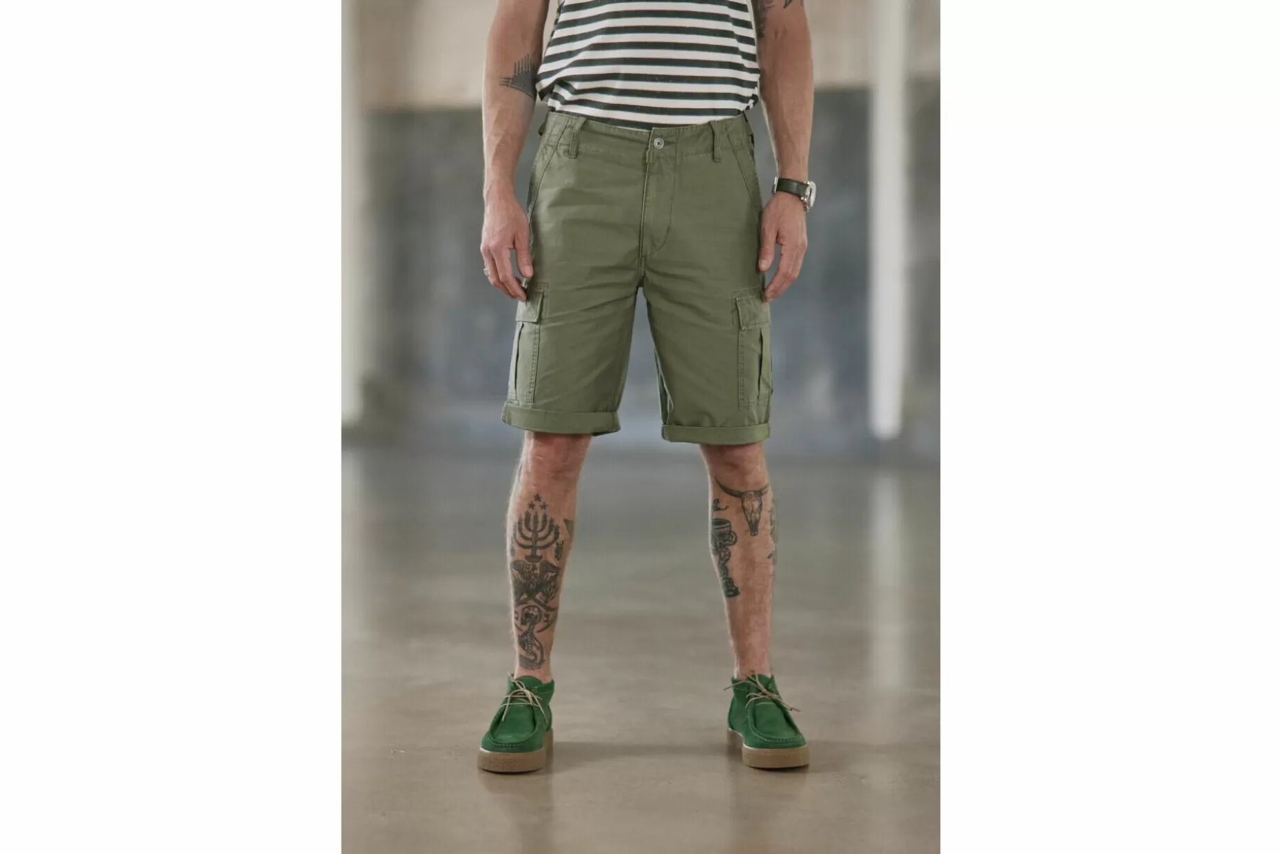 Freeman T Porter Oscar Jerrican Straight Cargo Shorts Man, Army Green Discount