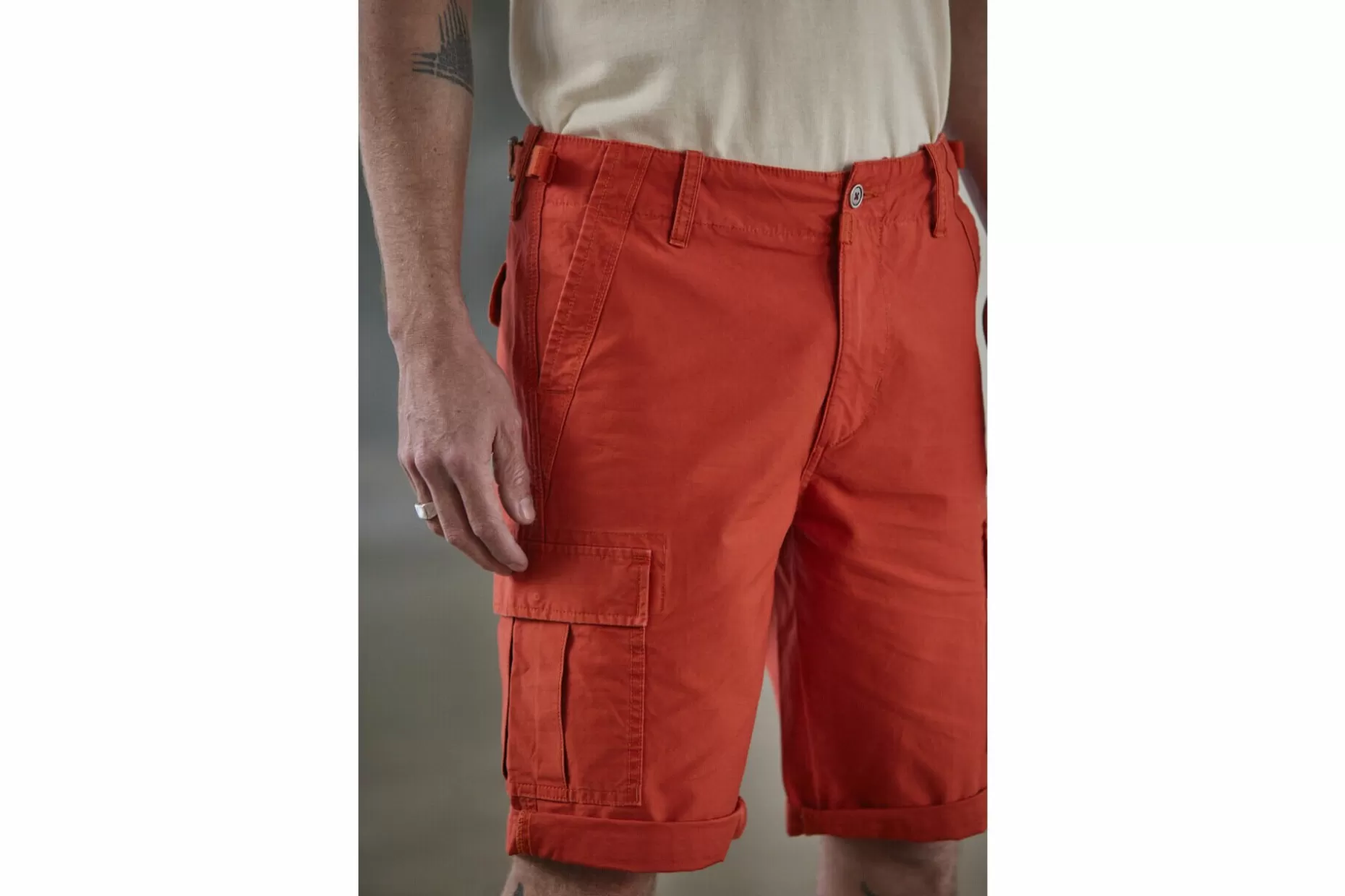 Freeman T Porter Oscar Jerrican Straight Cargo Shorts Man, Spicy Orange New