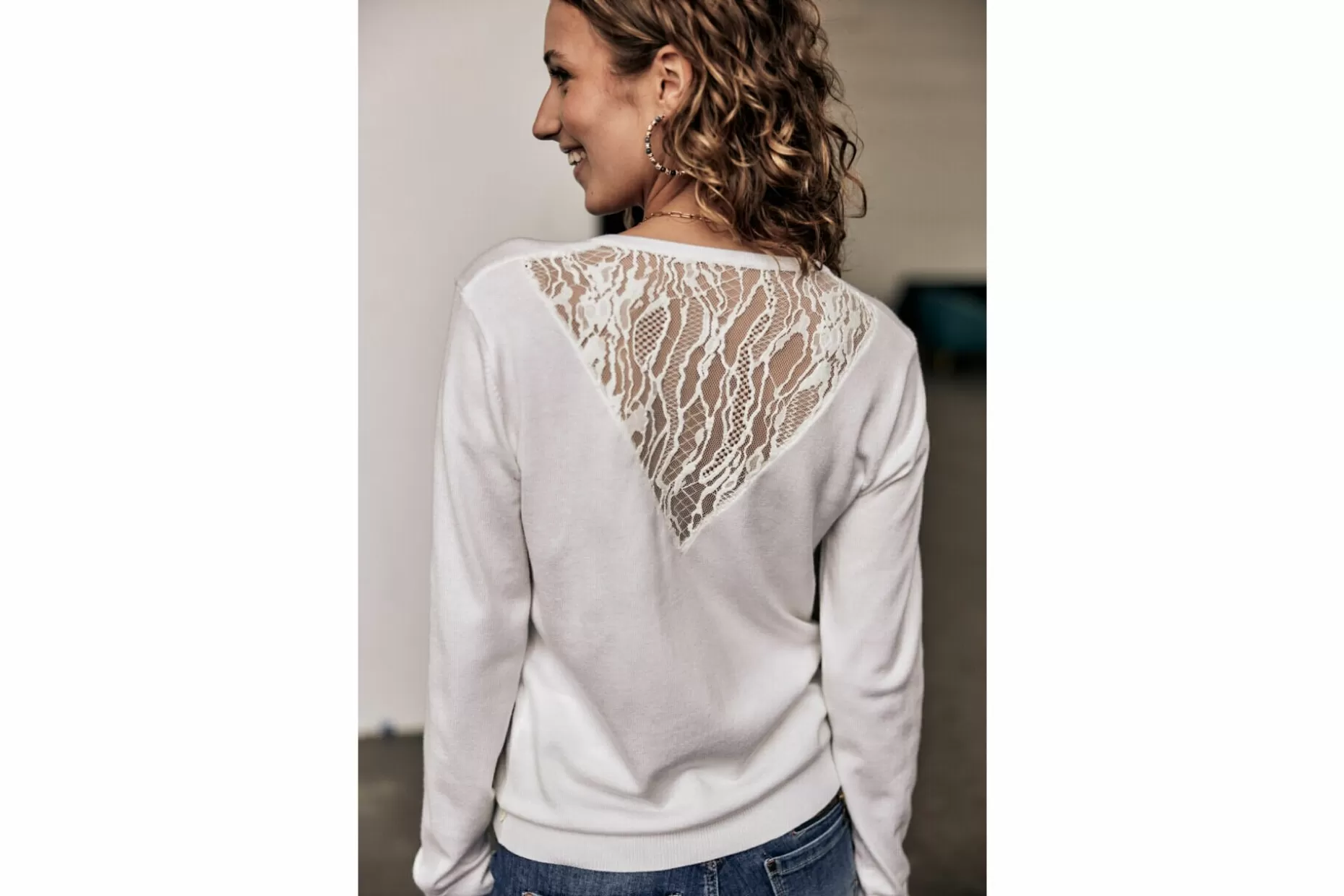 Freeman T Porter Parcia Lace Fitted Sweater Woman, White Flash Sale