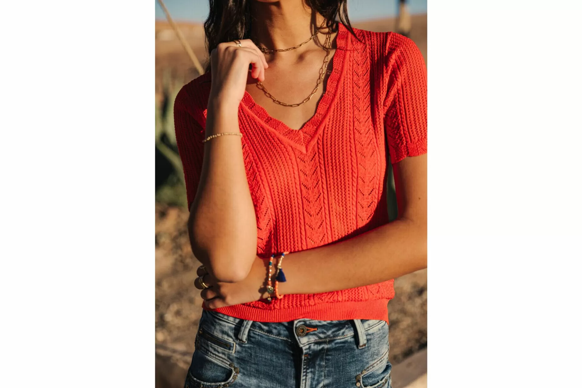 Freeman T Porter Polane Fitted Sweater Woman, Tangerine Tango Hot