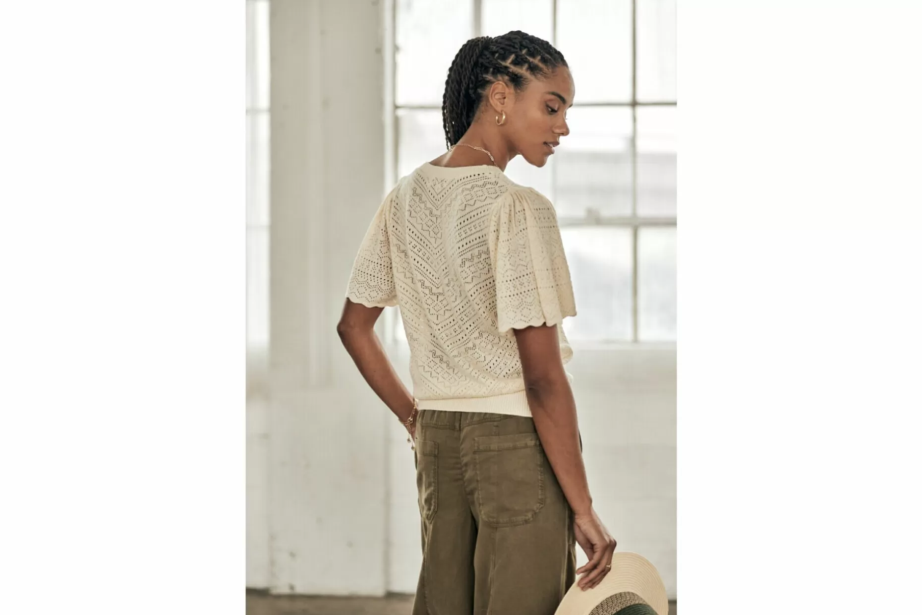 Freeman T Porter Posie Openwork Short Sleeve Sweater Woman, Birch Fashion