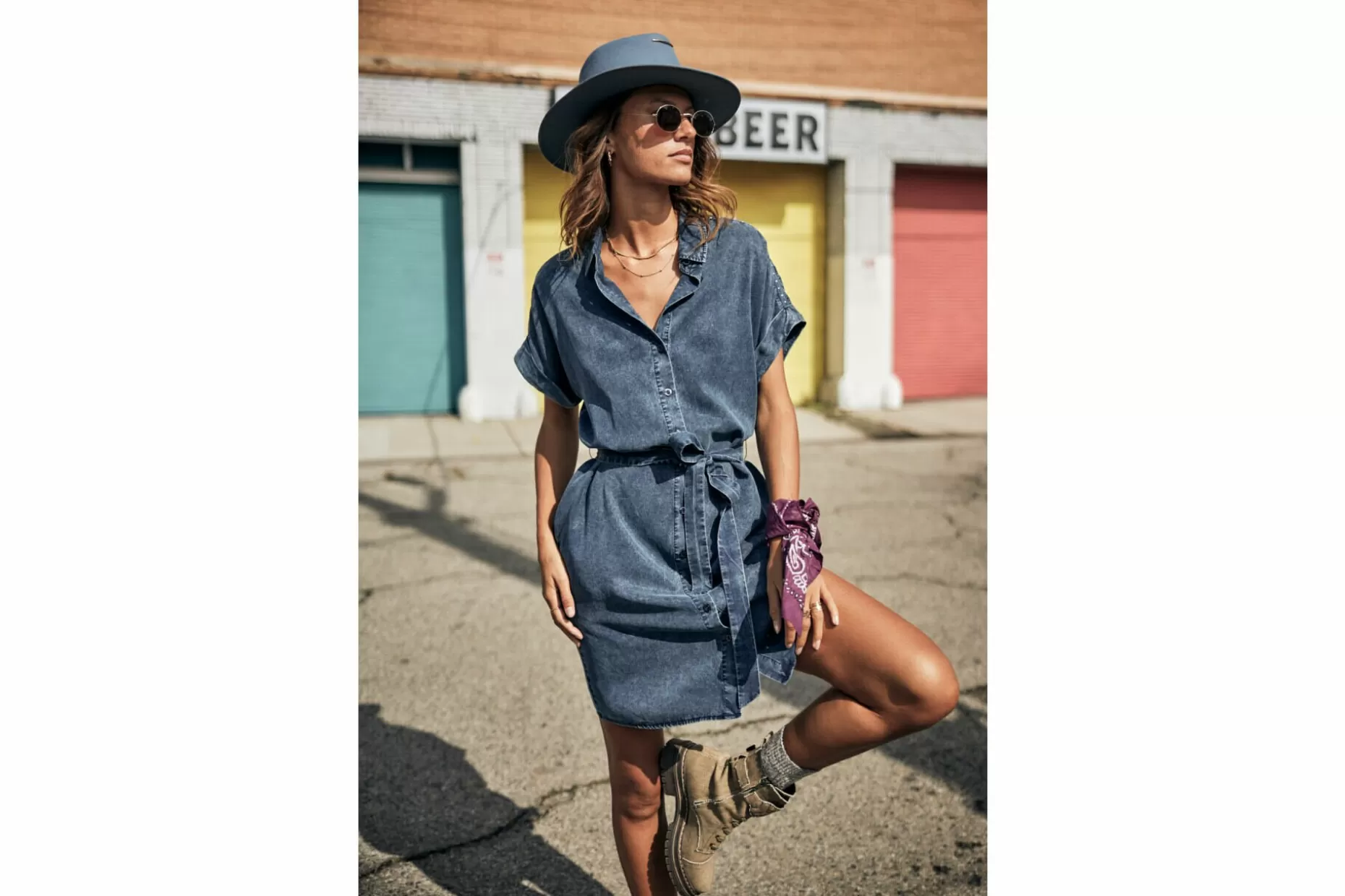 Freeman T Porter Raffia Plain Mid-Length Shirt Dress Woman, Blue Online