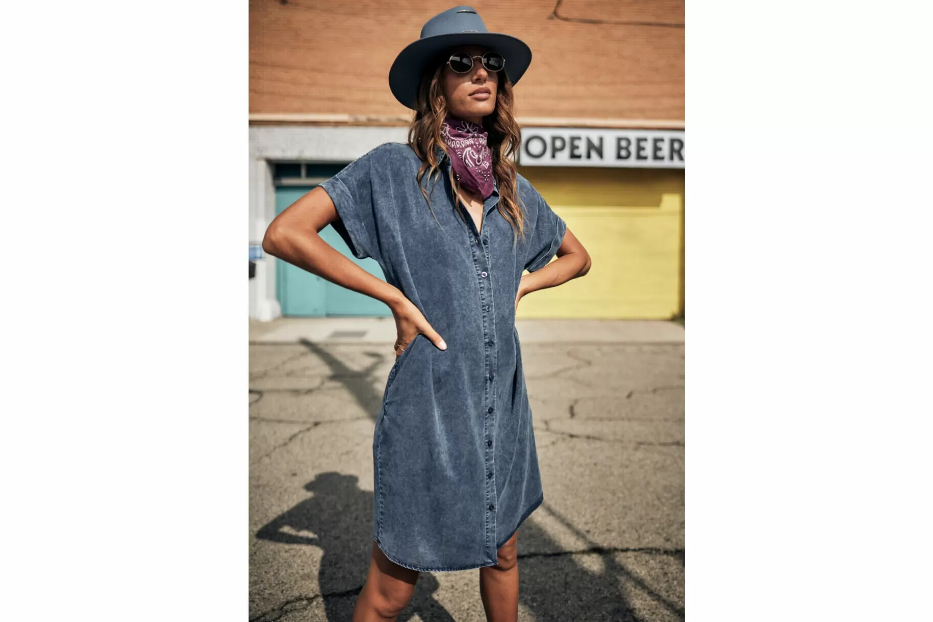 Freeman T Porter Raffia Plain Mid-Length Shirt Dress Woman, Blue Online