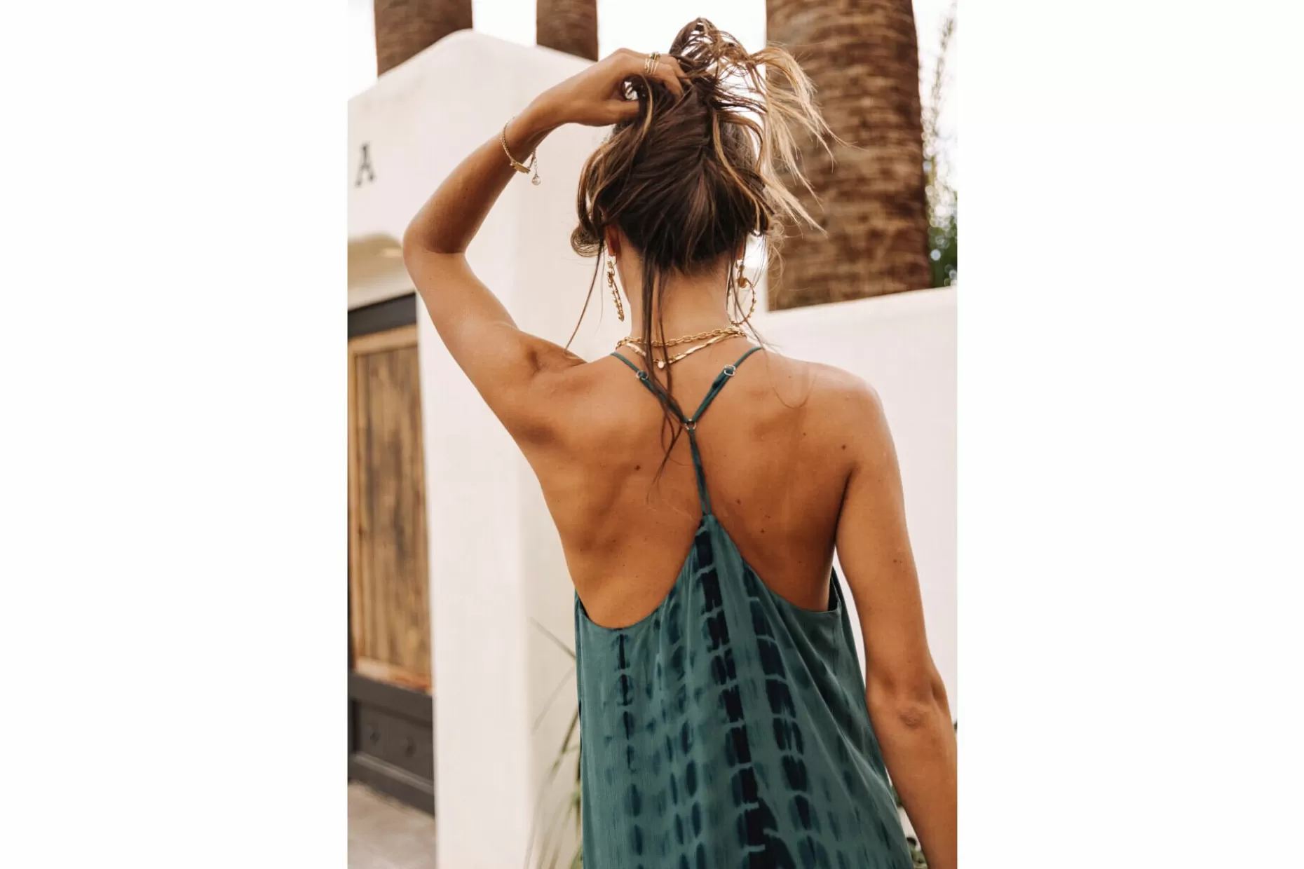 Freeman T Porter Reeda Tie & Dye Long Printed Dress Woman, Mallard Green Flash Sale