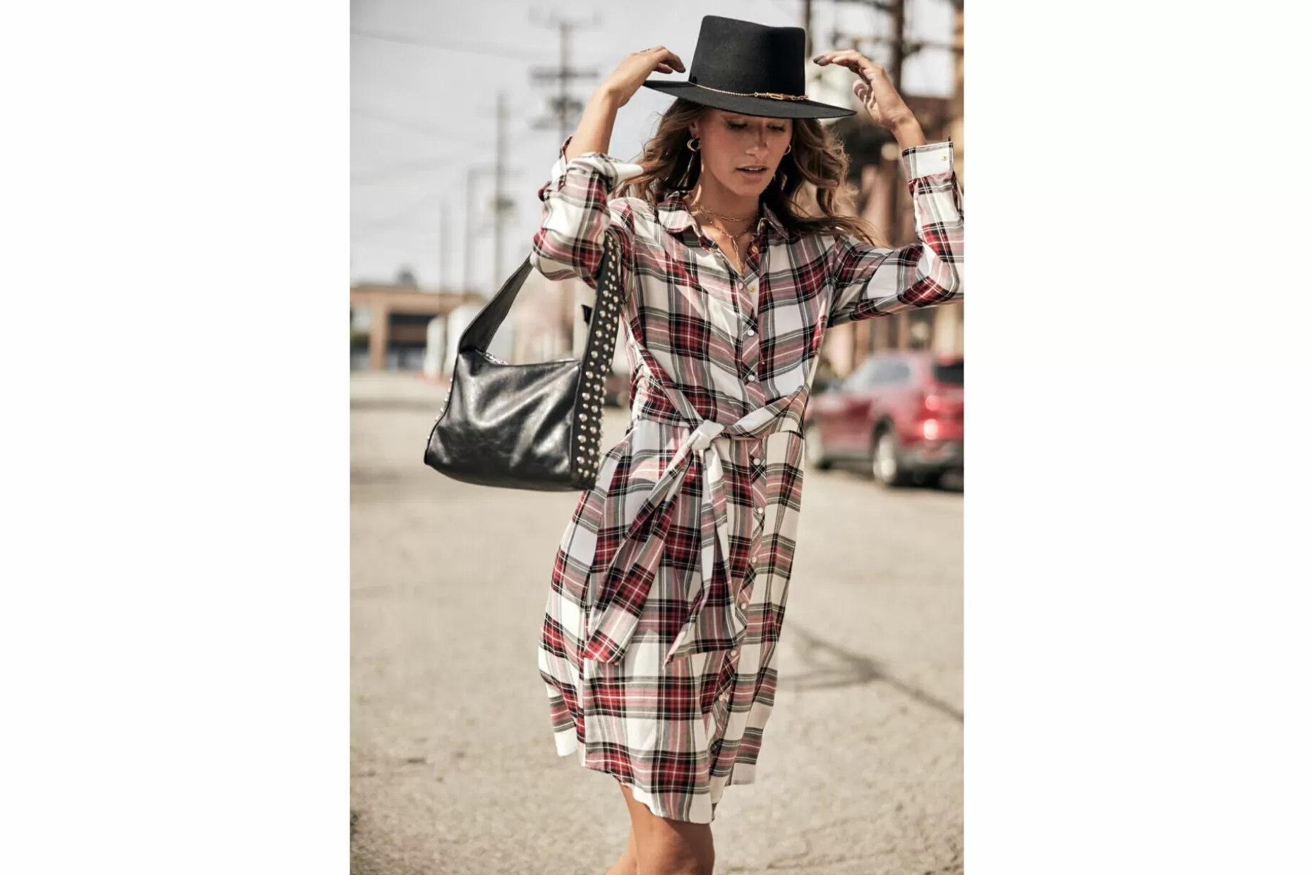 Freeman T Porter Relly Plaid Short Dress Woman, White Clearance