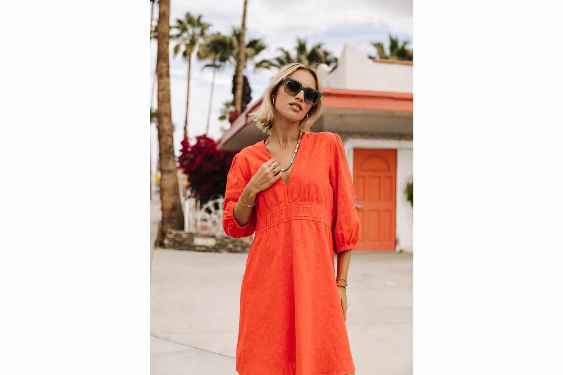 Freeman T Porter Revana Plain Color Short Dress Woman, Fiesta Red Clearance
