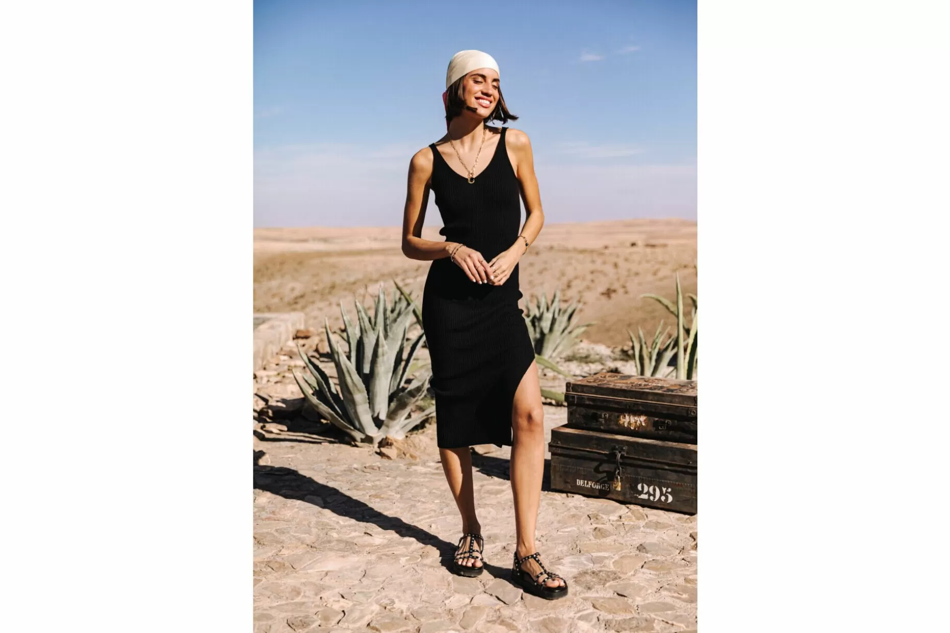 Freeman T Porter Ribea Rib V-Neck Maxi Dress Woman, Black New