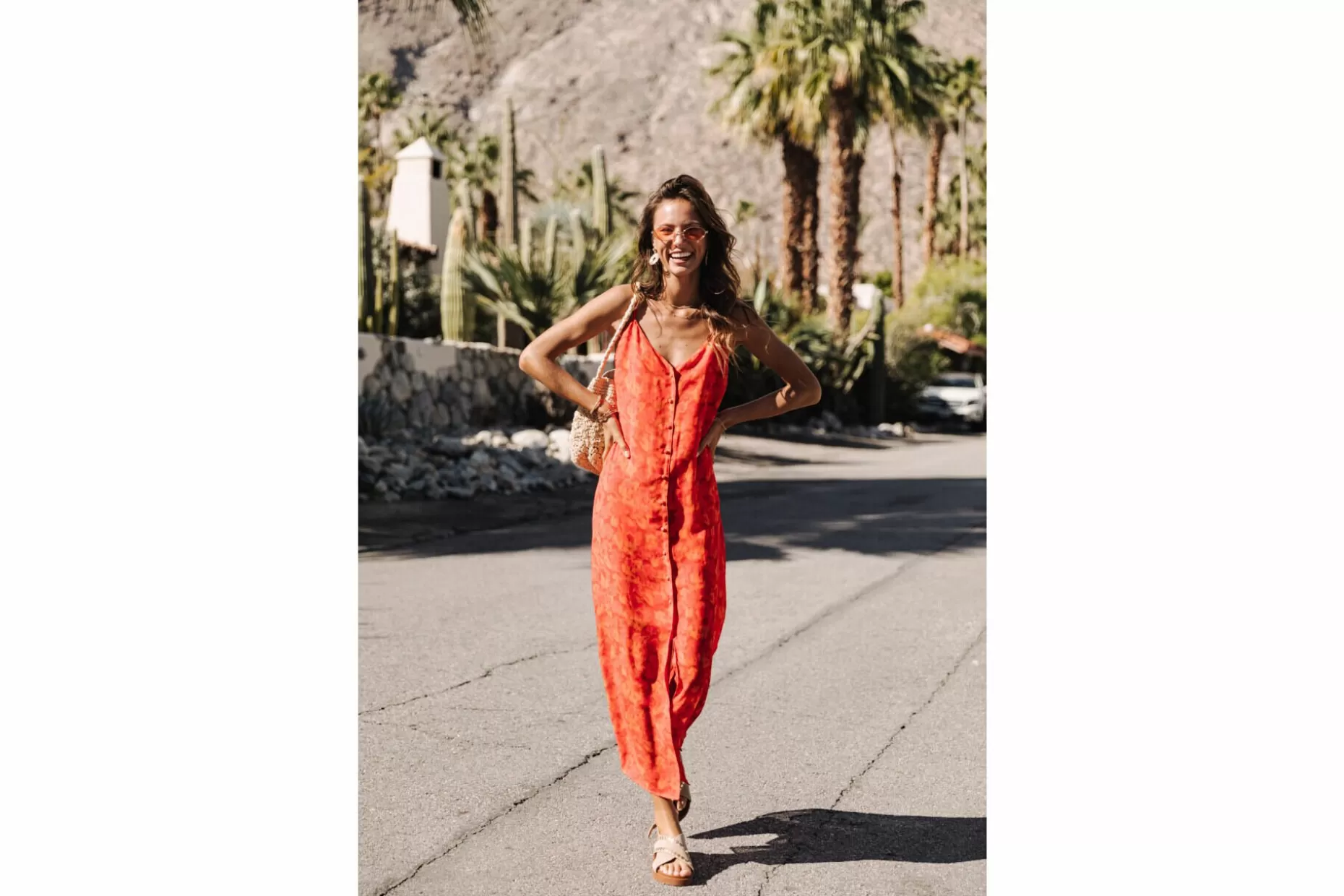 Freeman T Porter Rita Blurred Flowers Long Wrap Dress Woman, Tangerine Tango Cheap