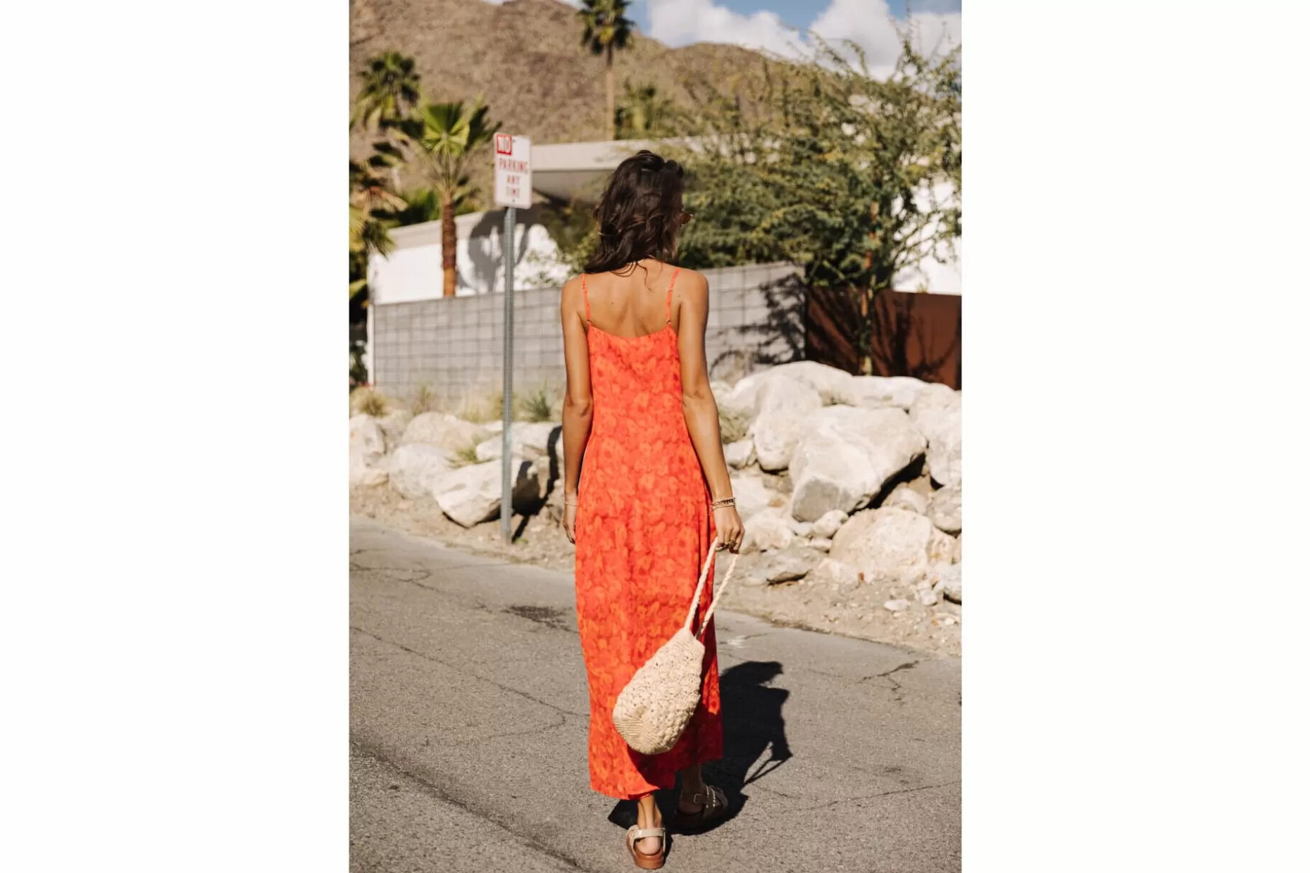 Freeman T Porter Rita Blurred Flowers Long Wrap Dress Woman, Tangerine Tango Cheap