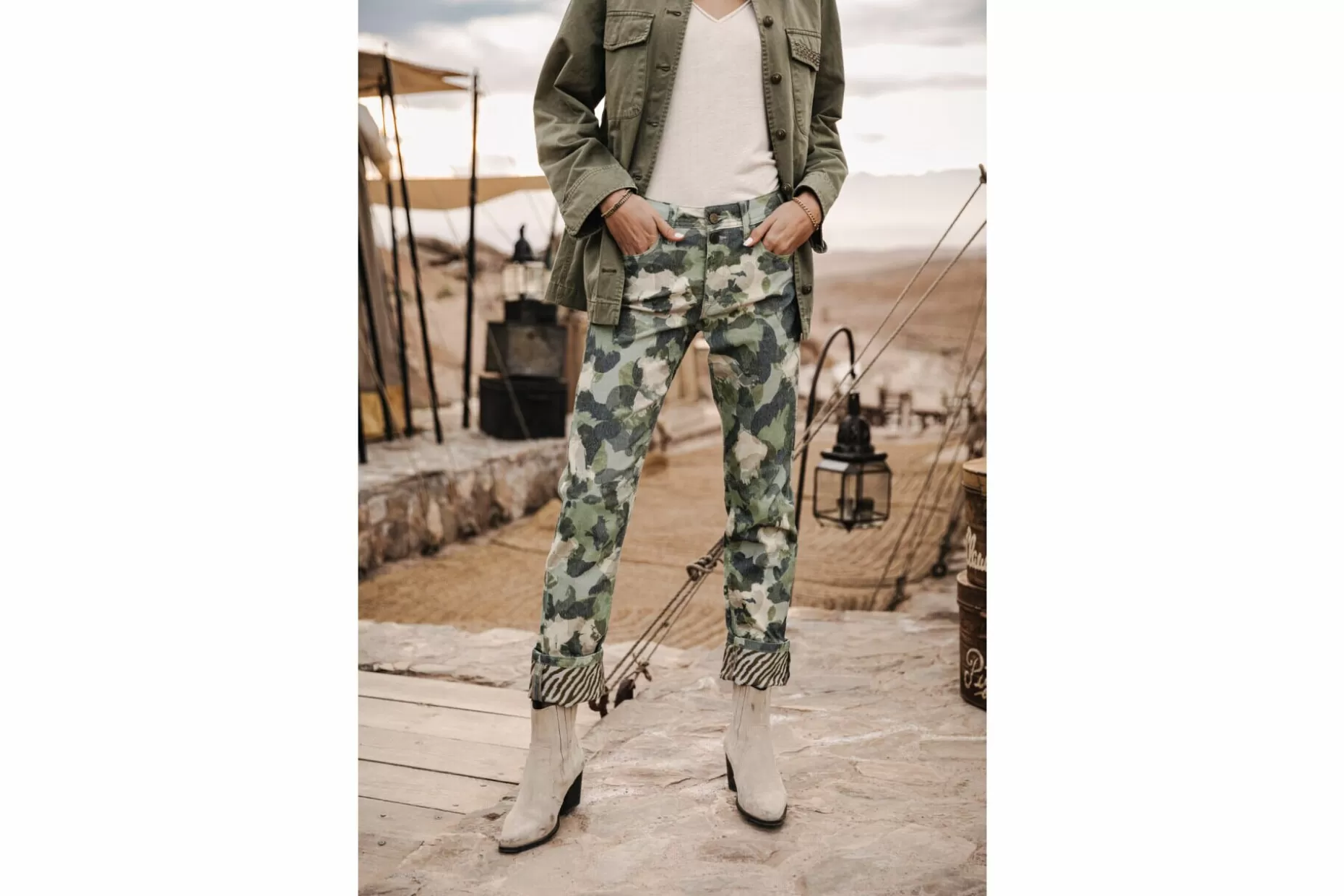 Freeman T Porter Salome Scrubby Printed Pants With Lapels Woman, Original Fashion