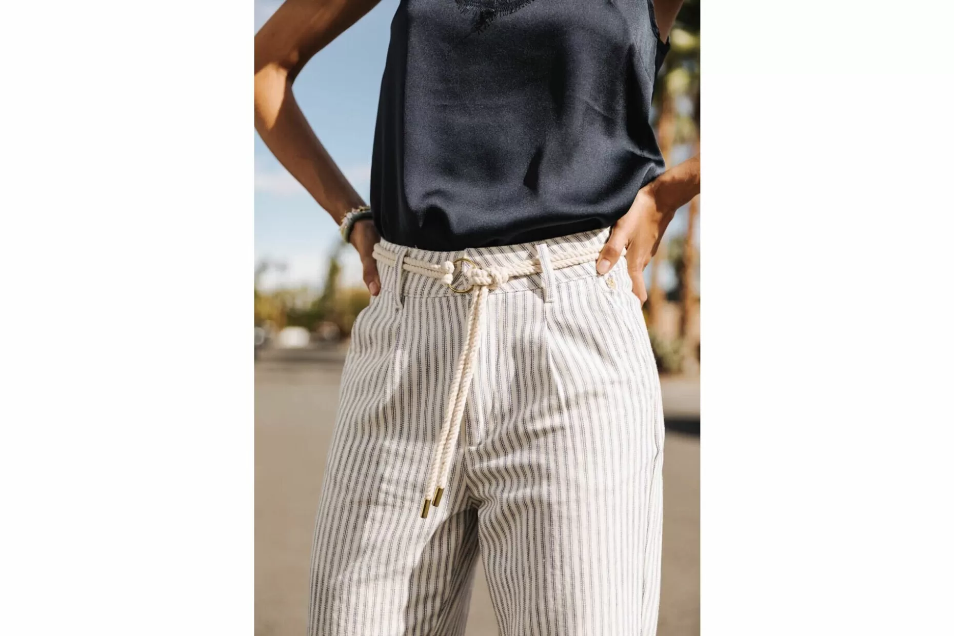 Freeman T Porter Samara Varda Belted Striped Pants Woman, Original Fashion