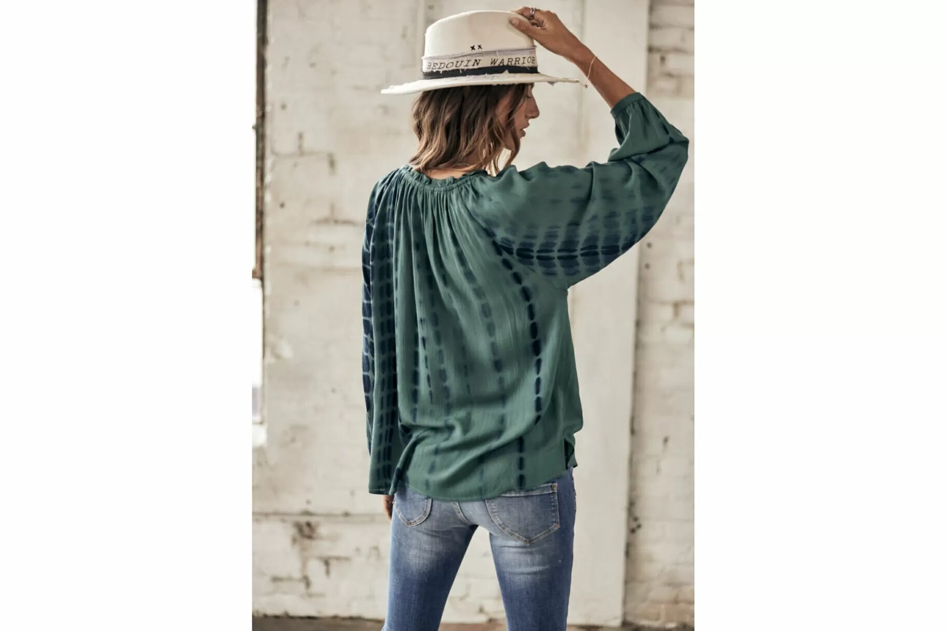 Freeman T Porter Talma Tie & Dye Loose Blouse Long Sleeves Woman, Mallard Green Online