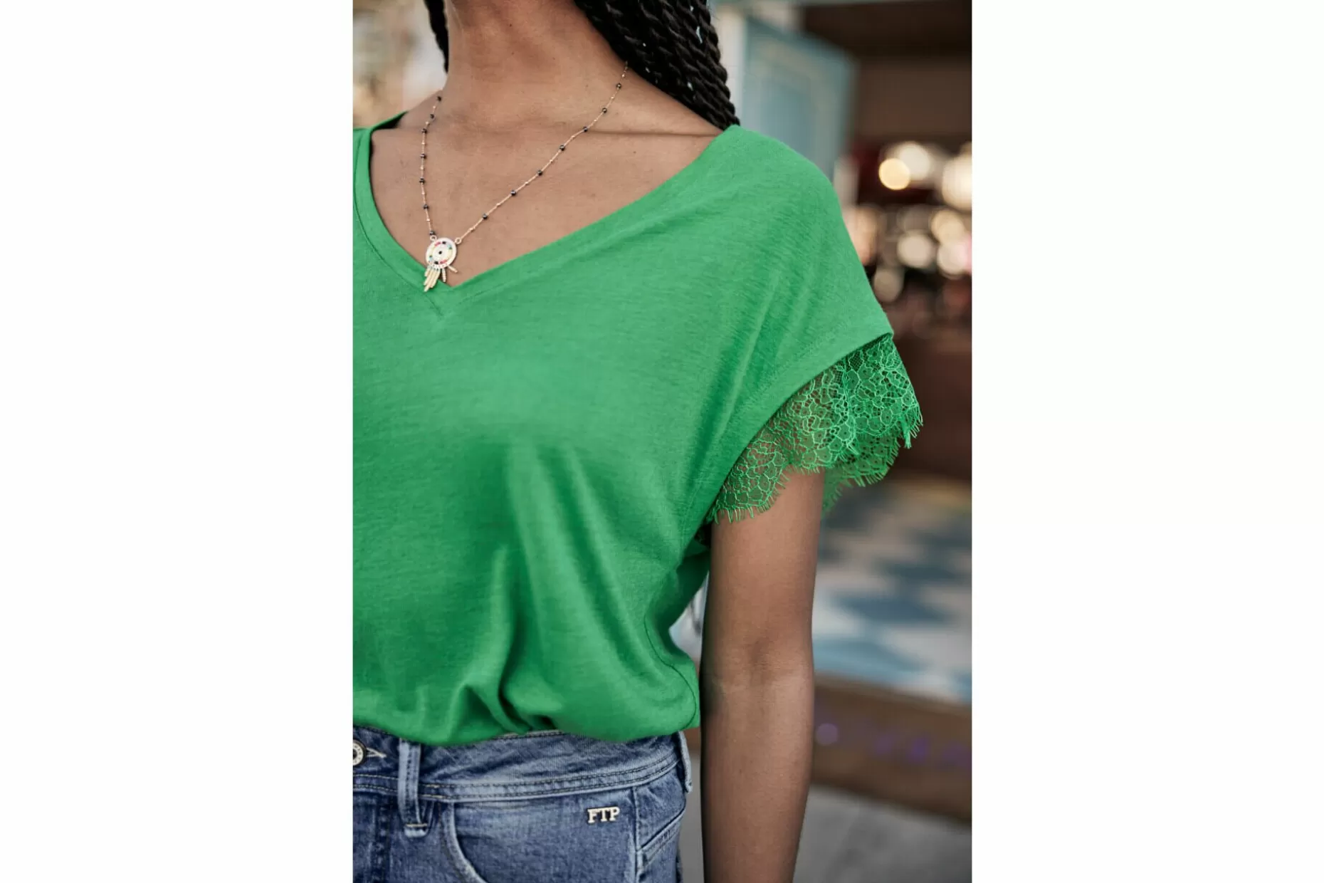Freeman T Porter Tanaiss Linen Straight T-Shirt Woman, Jolly Green Discount