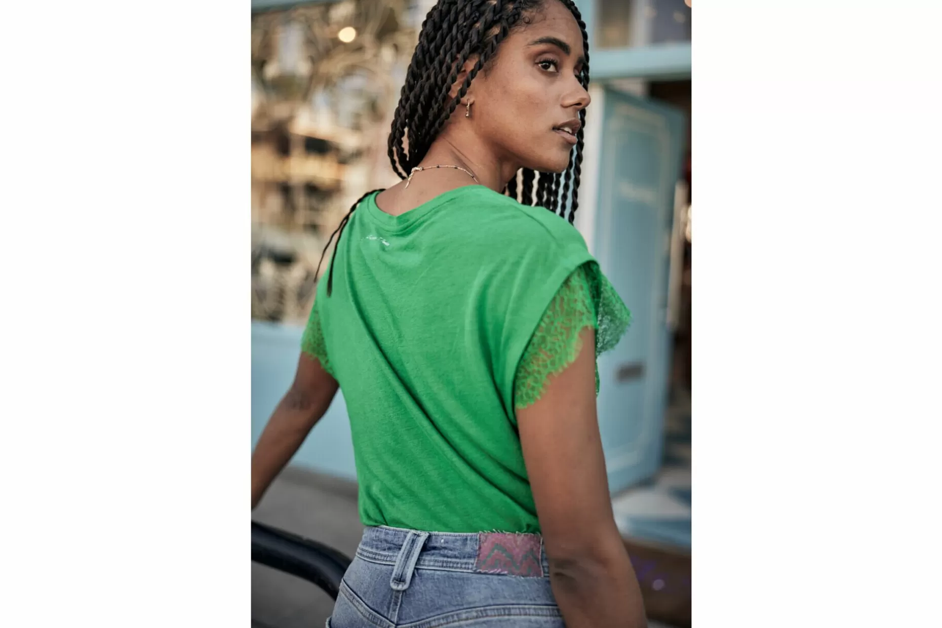 Freeman T Porter Tanaiss Linen Straight T-Shirt Woman, Jolly Green Discount