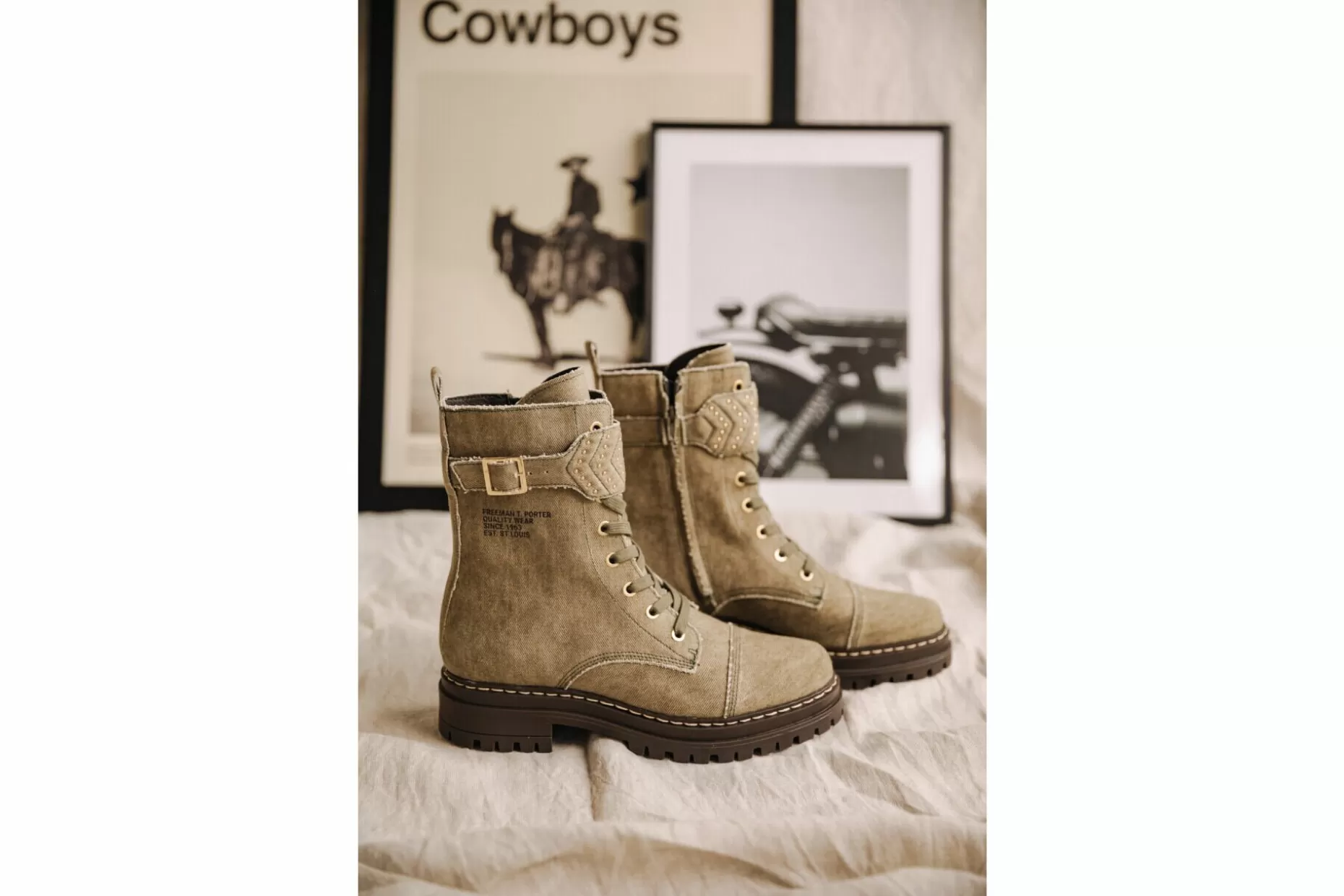 Freeman T Porter Tanny Canvas Boots Woman, Khaki Discount