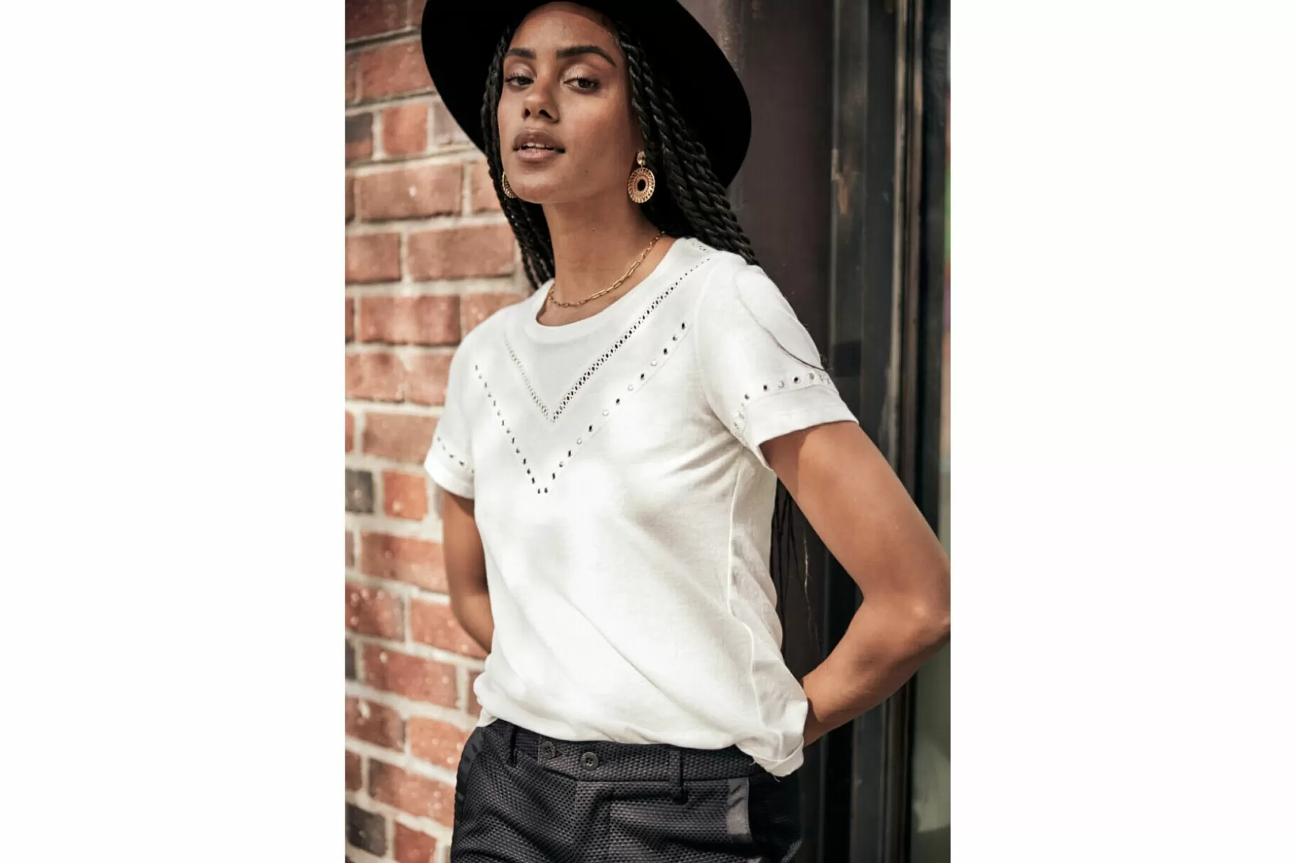 Freeman T Porter Teddie Studded T-Shirt Woman, White Clearance