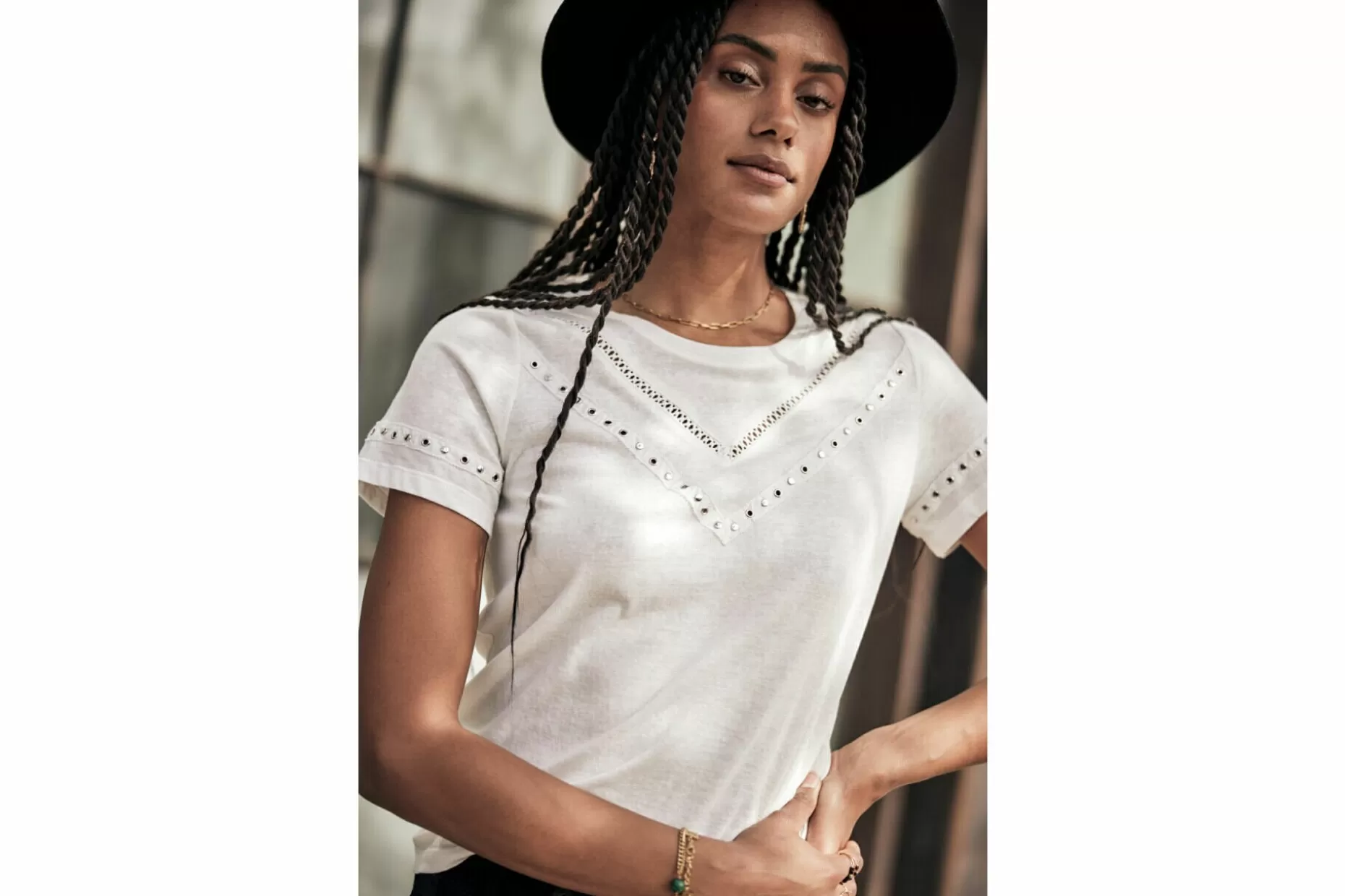 Freeman T Porter Teddie Studded T-Shirt Woman, White Clearance