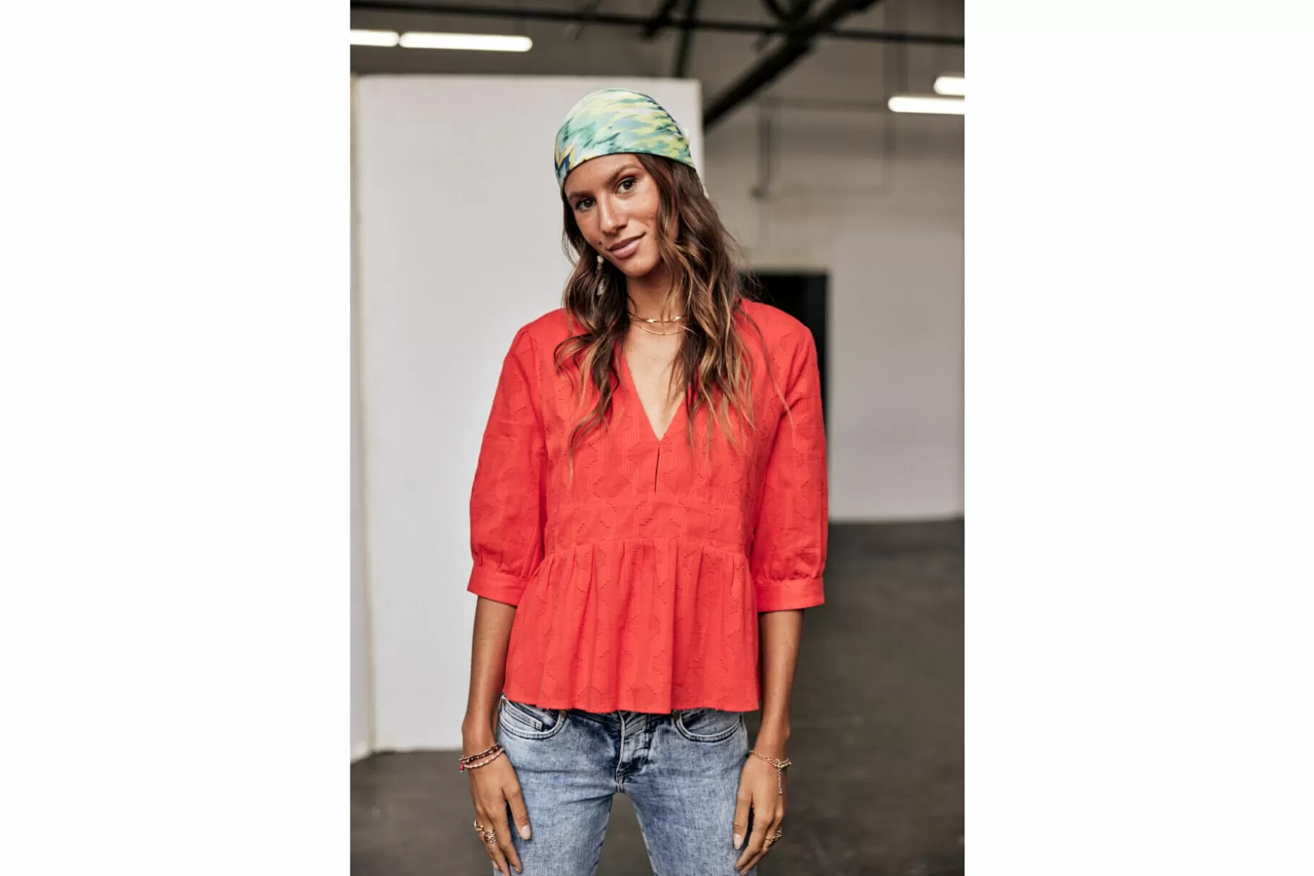 Freeman T Porter Telinda Plain Color Loose Blouse Woman, Fiesta Red Fashion