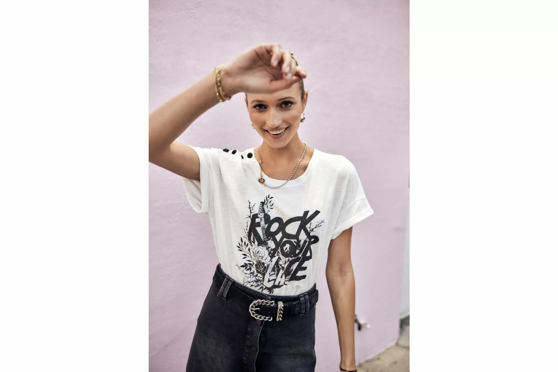 Freeman T Porter Telyssia Rock Your Life Printed T-Shirt Woman, White Cheap