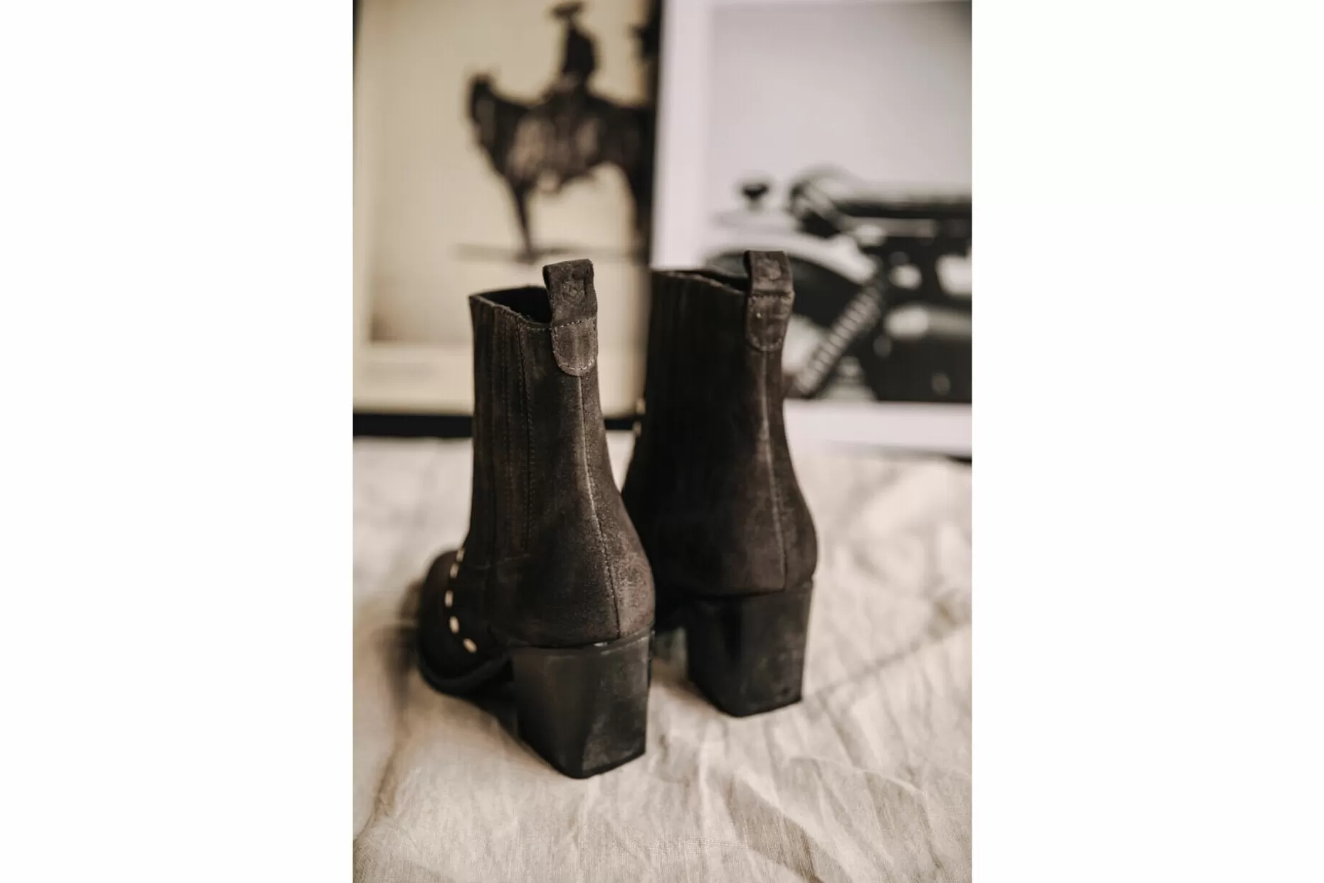 Freeman T Porter Teresa Suede Leather Boots Woman, Carbone Discount