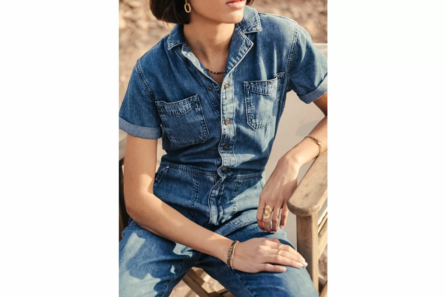 Freeman T Porter Tifany Denim Fitted Jumpsuit Woman, Manzana Med Outlet