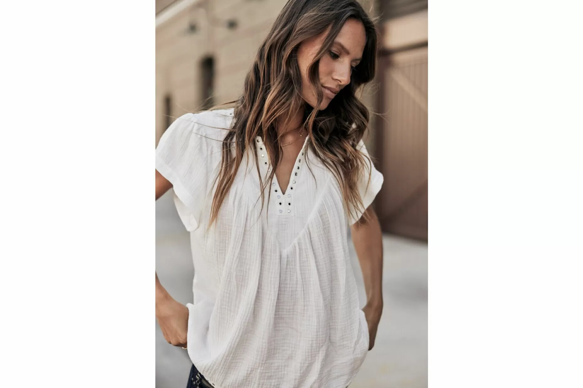 Freeman T Porter Tillie Plain Color Loose Top Woman, White Hot