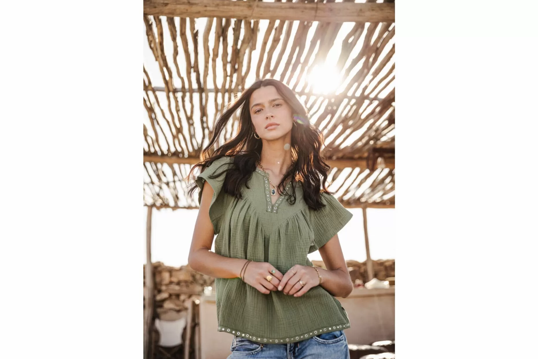 Freeman T Porter Tillie Plain Color Loose Top Woman, Olivine Shop