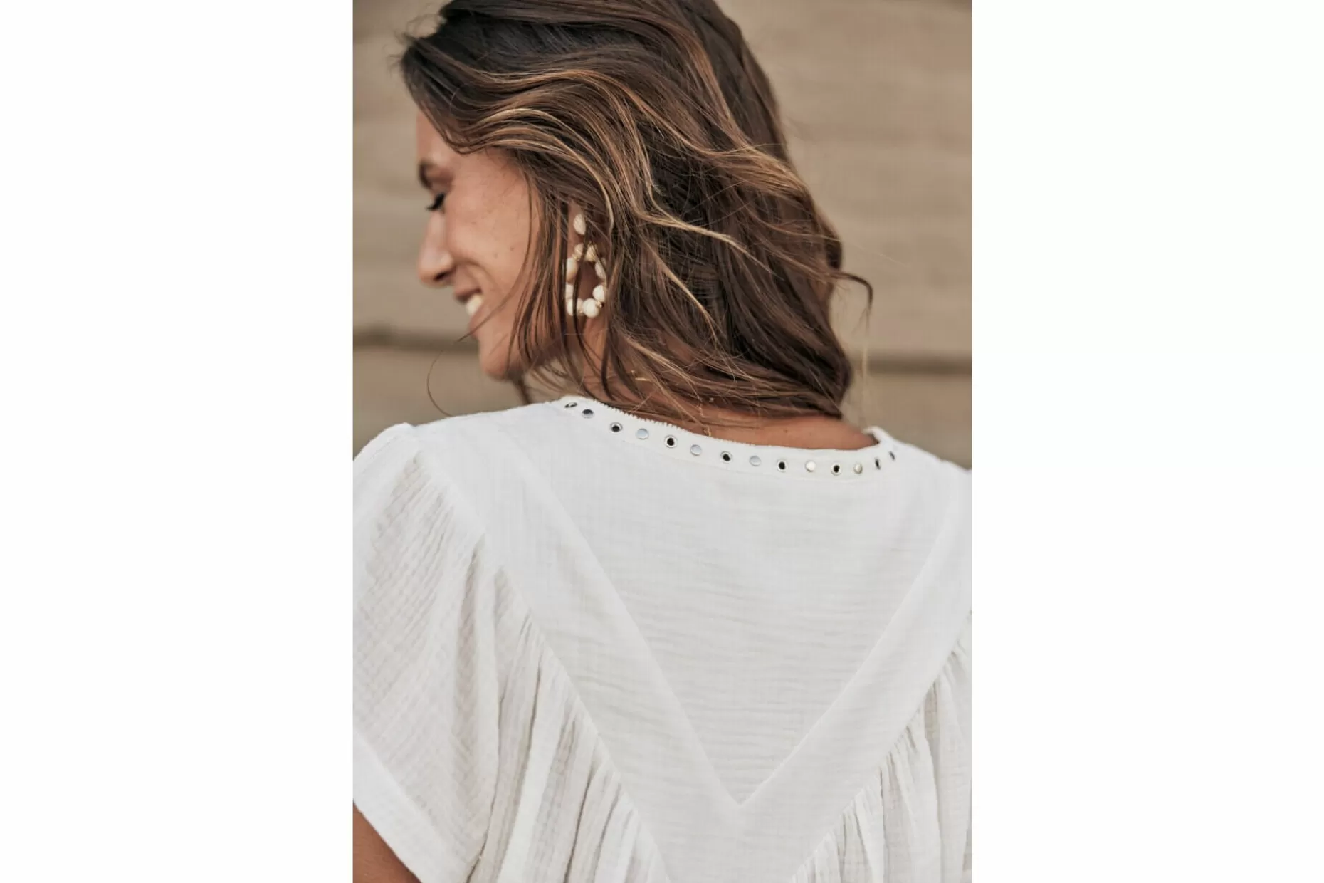 Freeman T Porter Tillie Plain Color Loose Top Woman, White Hot