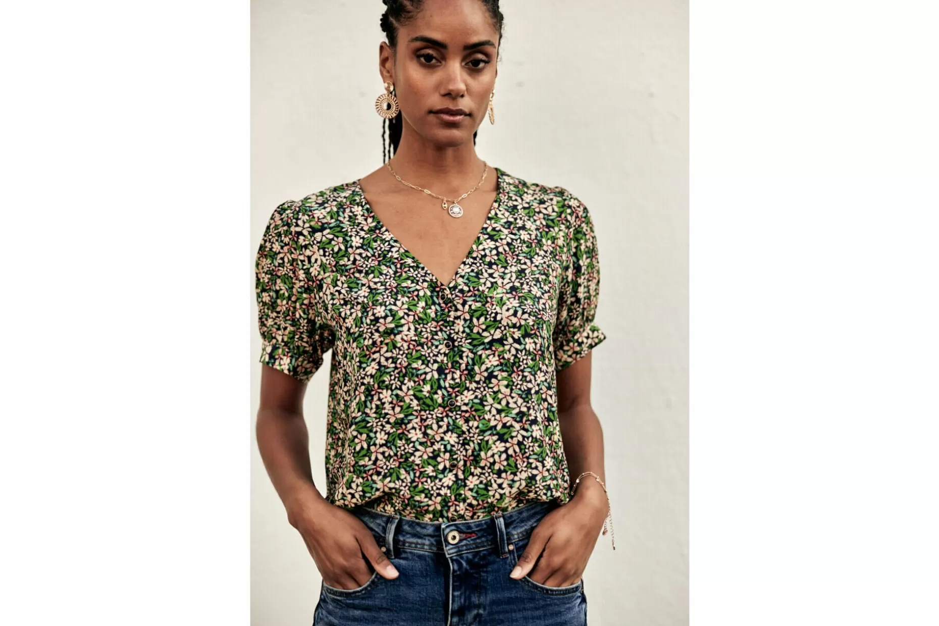 Freeman T Porter Tobbia Primavera Printed Ballon Sleeves Top Woman, Night Sky Best Sale