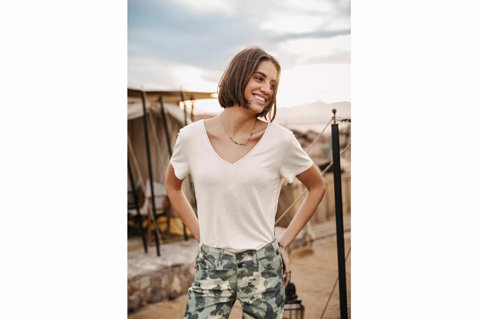 Freeman T Porter Tobby Fancy V-Neck T-Shirt Woman, Sable Store