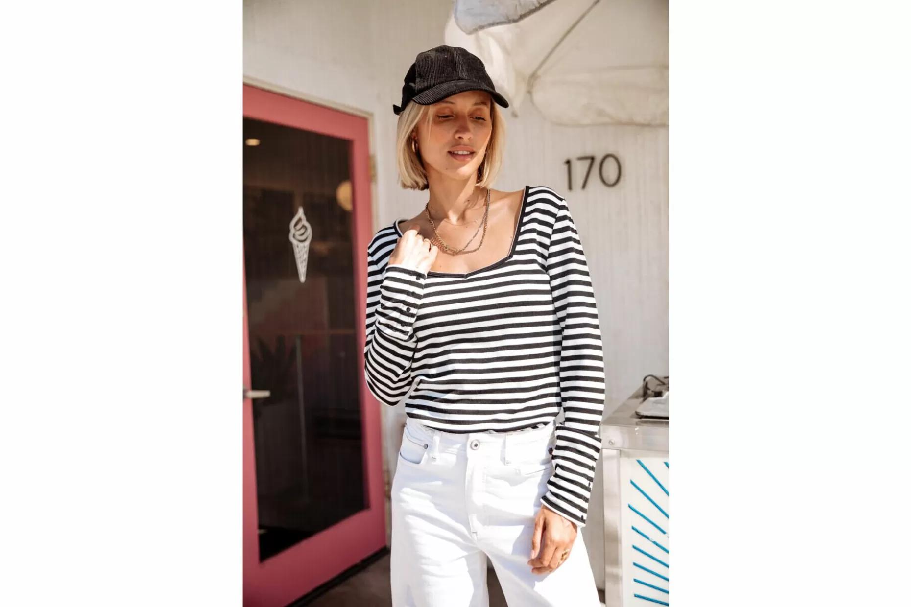 Freeman T Porter Tolma Stripes Long Sleeve T-Shirt Woman, White Outlet