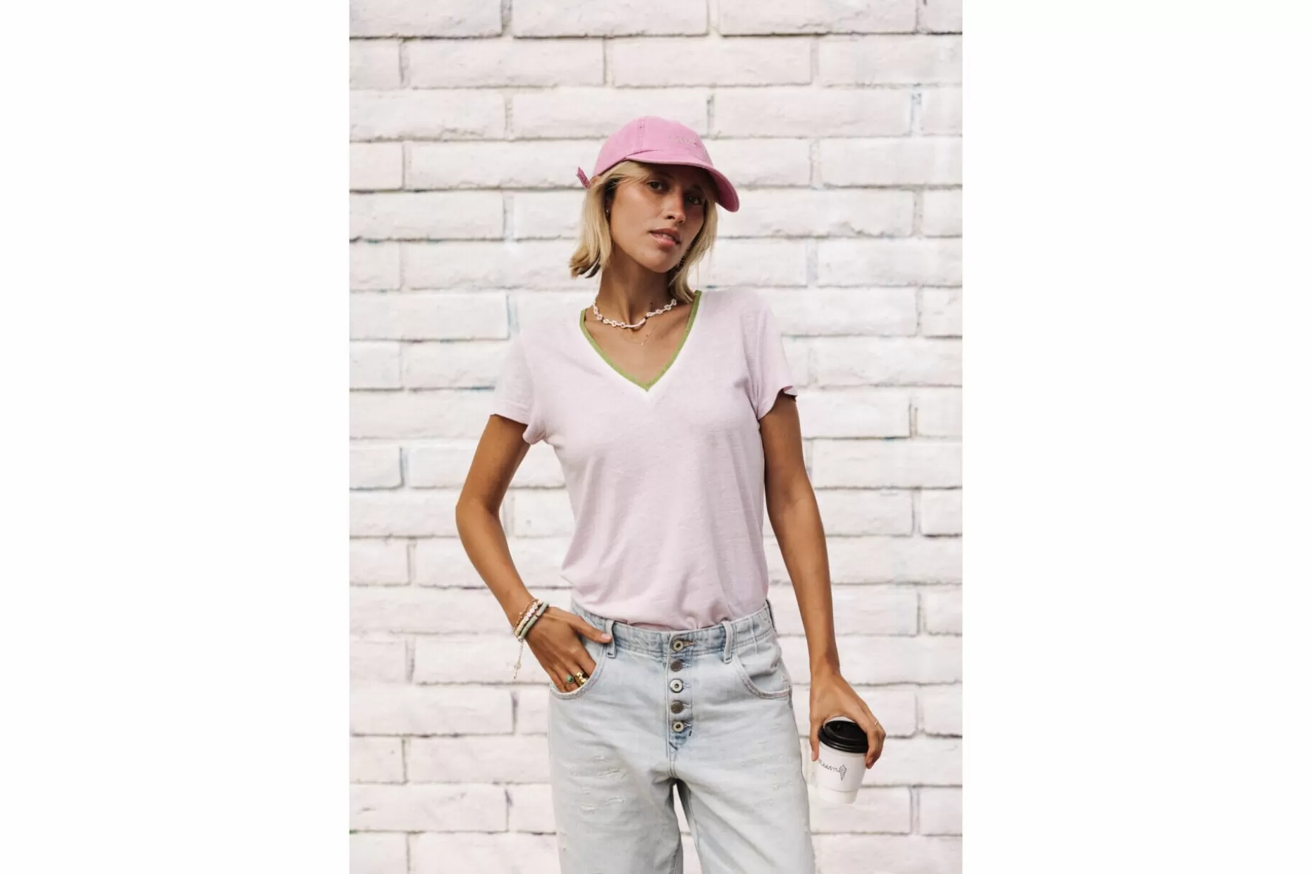 Freeman T Porter Tonia Linen V-Neck T-Shirt Woman, Lilac Store