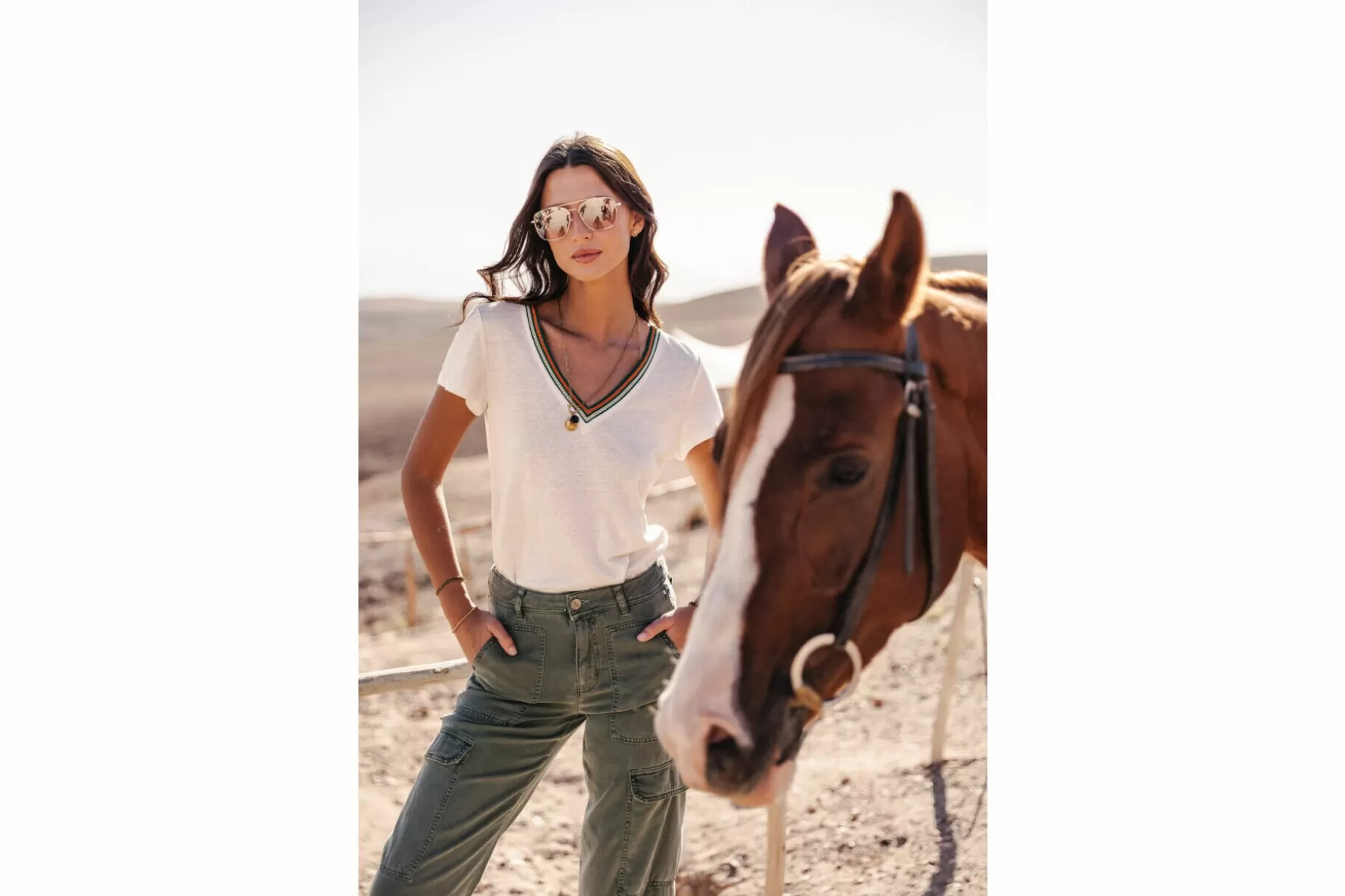 Freeman T Porter Tonia Linen V-Neck T-Shirt Woman, Egret Online