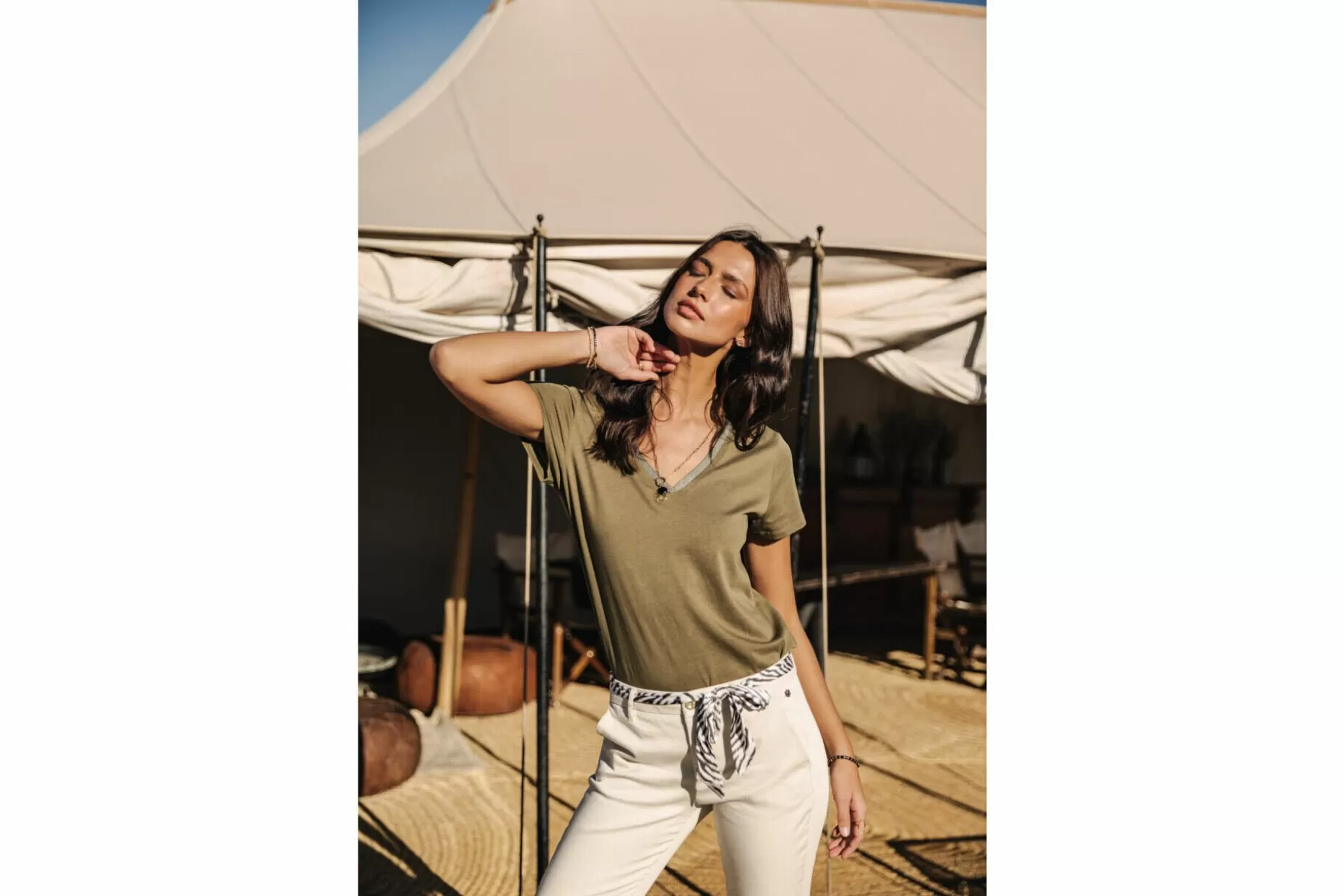 Freeman T Porter Tora V-Neck T-Shirt Woman, Dusty Olive Outlet