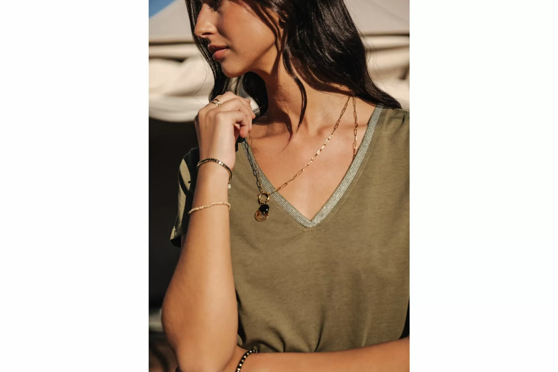 Freeman T Porter Tora V-Neck T-Shirt Woman, Dusty Olive Outlet