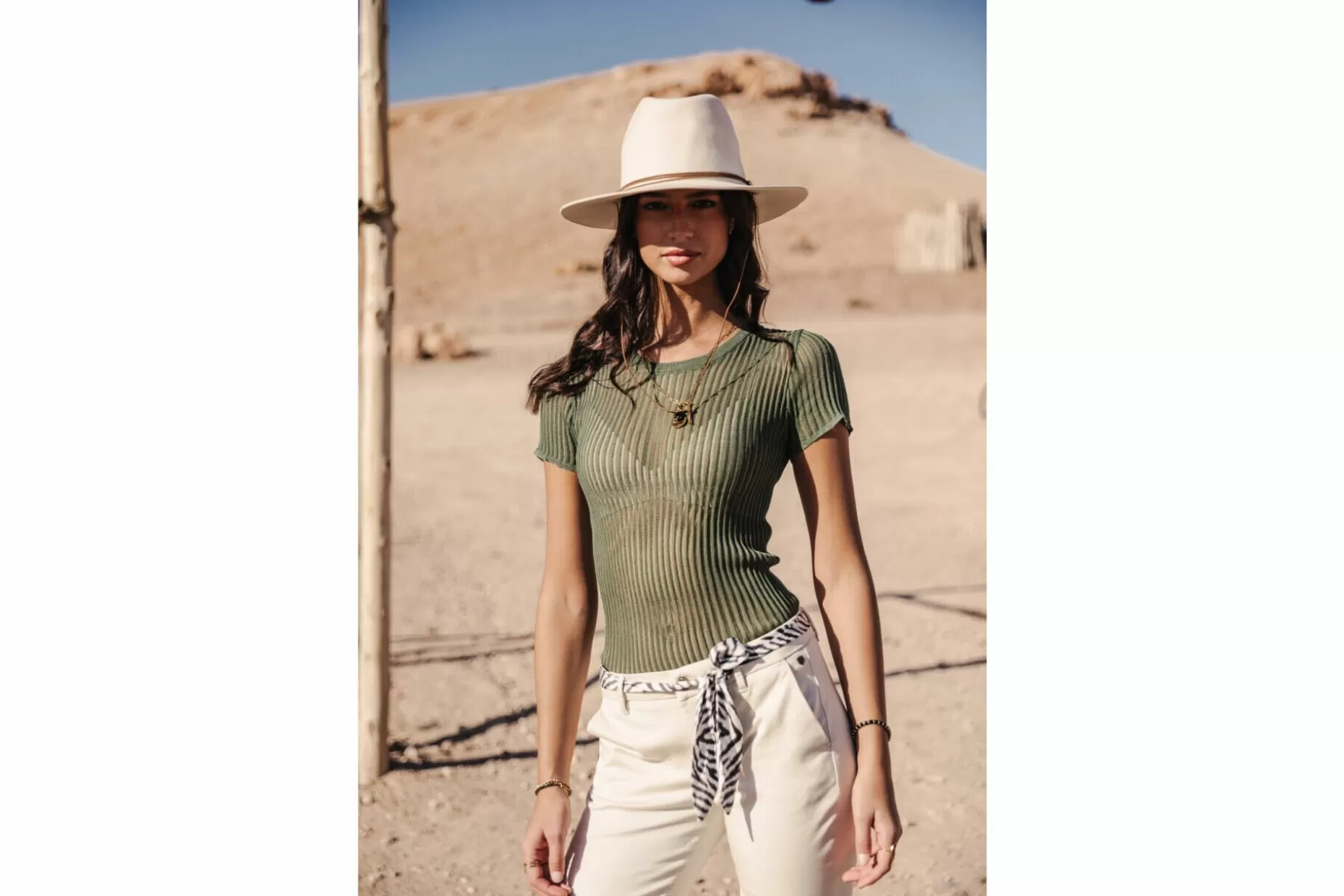 Freeman T Porter Toranne Rib Slim T-Shirt Woman, Elm Green Flash Sale