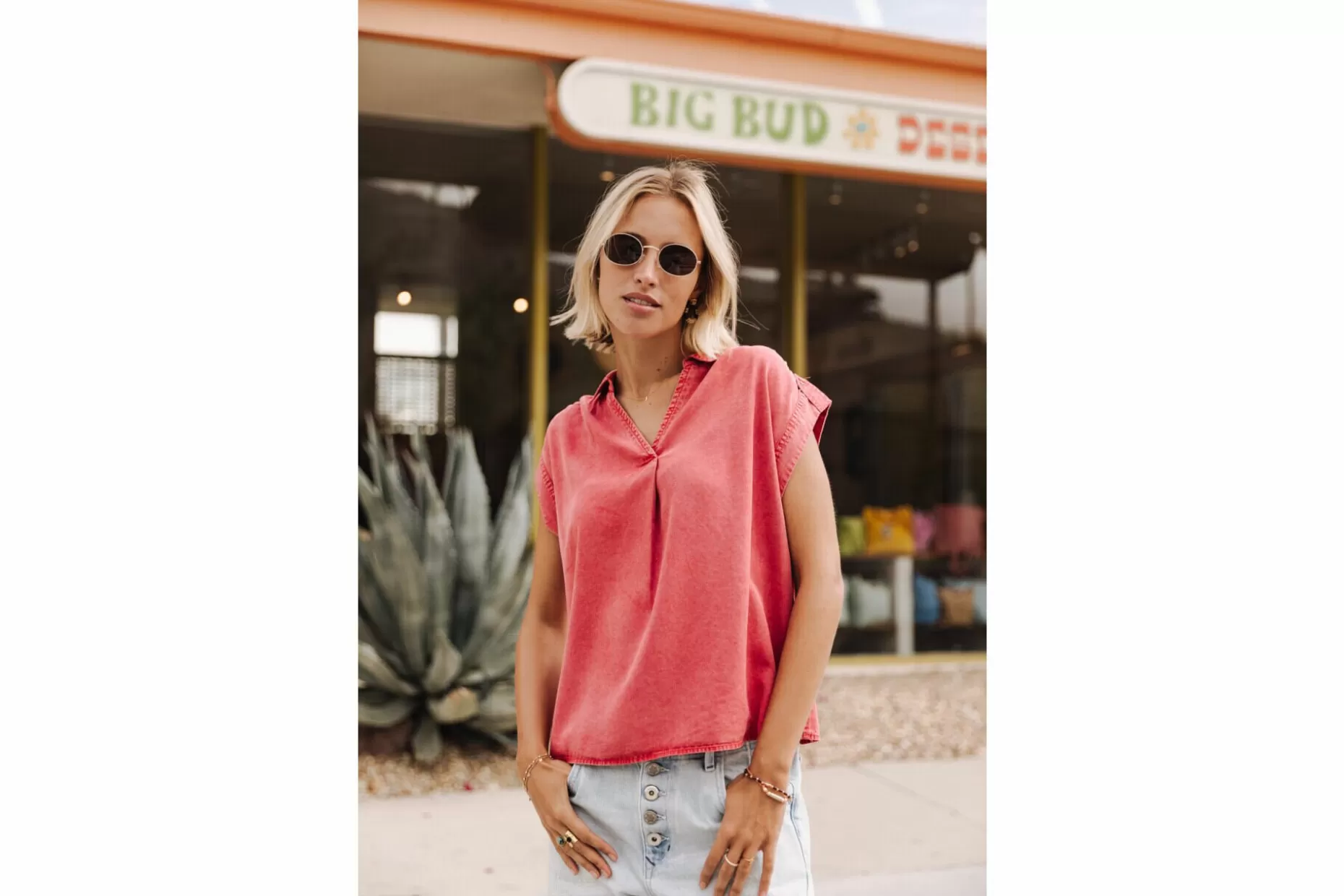 Freeman T Porter Tressie Plain Loose Top Woman, Salsa Discount
