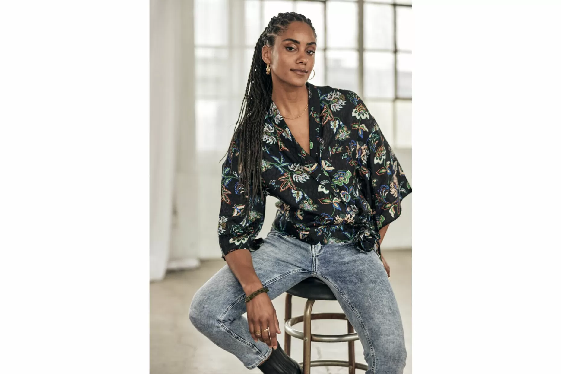 Freeman T Porter Triane Florescent Printed Kimono Top Woman, Black Hot