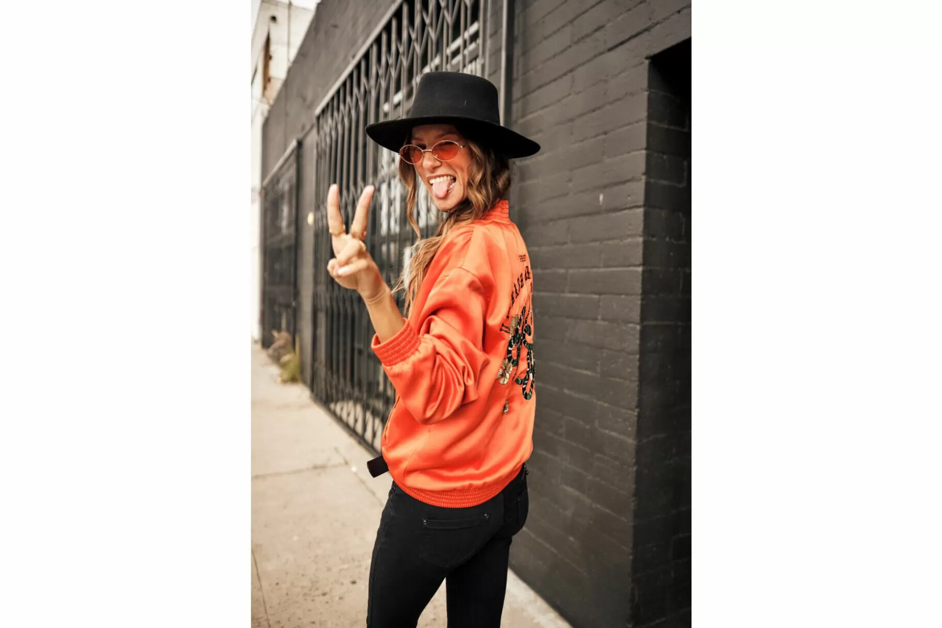 Freeman T Porter Troopie Snake Embroidered Satin Bomber Woman, Tangerine Tango Online