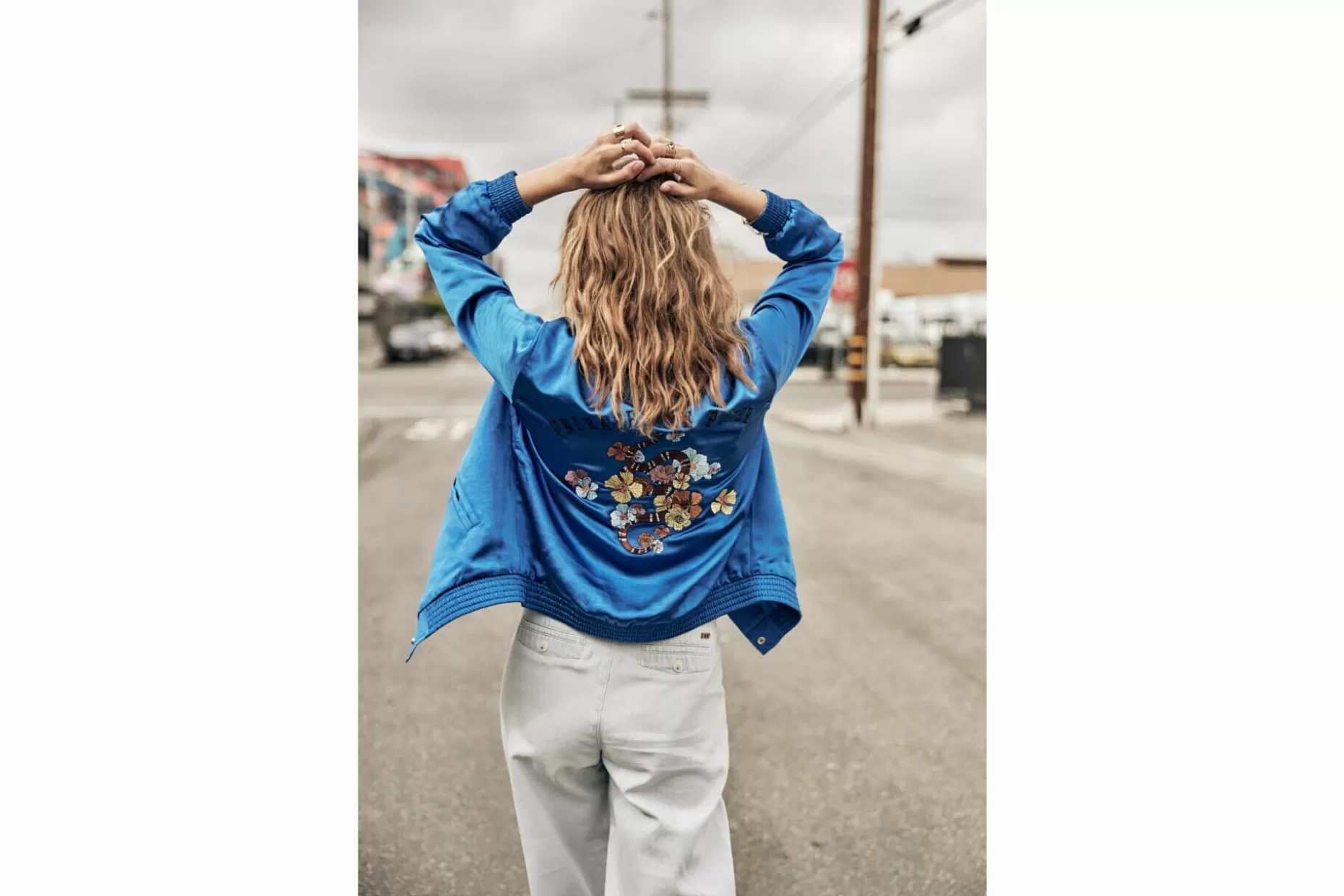 Freeman T Porter Troopie Snake Embroidered Satin Bomber Woman, Electric Blue Hot