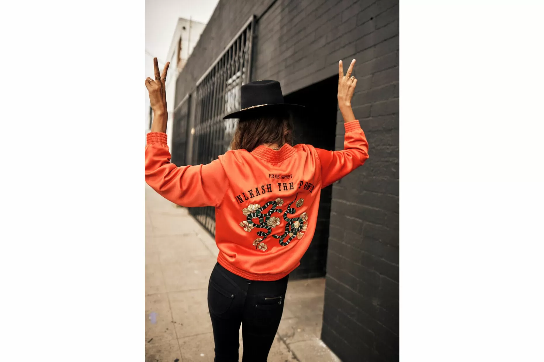 Freeman T Porter Troopie Snake Embroidered Satin Bomber Woman, Tangerine Tango Online