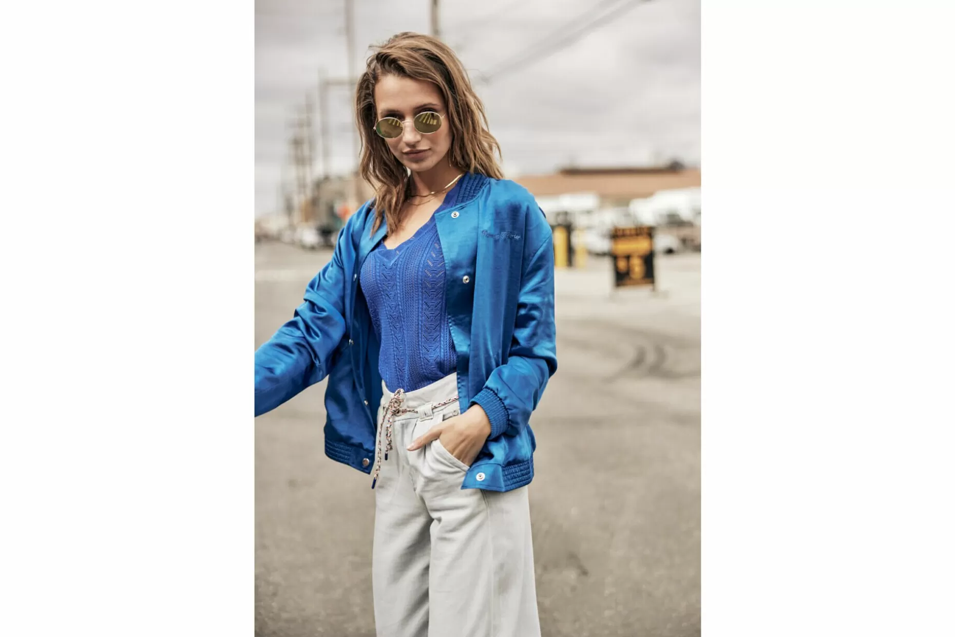 Freeman T Porter Troopie Snake Embroidered Satin Bomber Woman, Electric Blue Hot