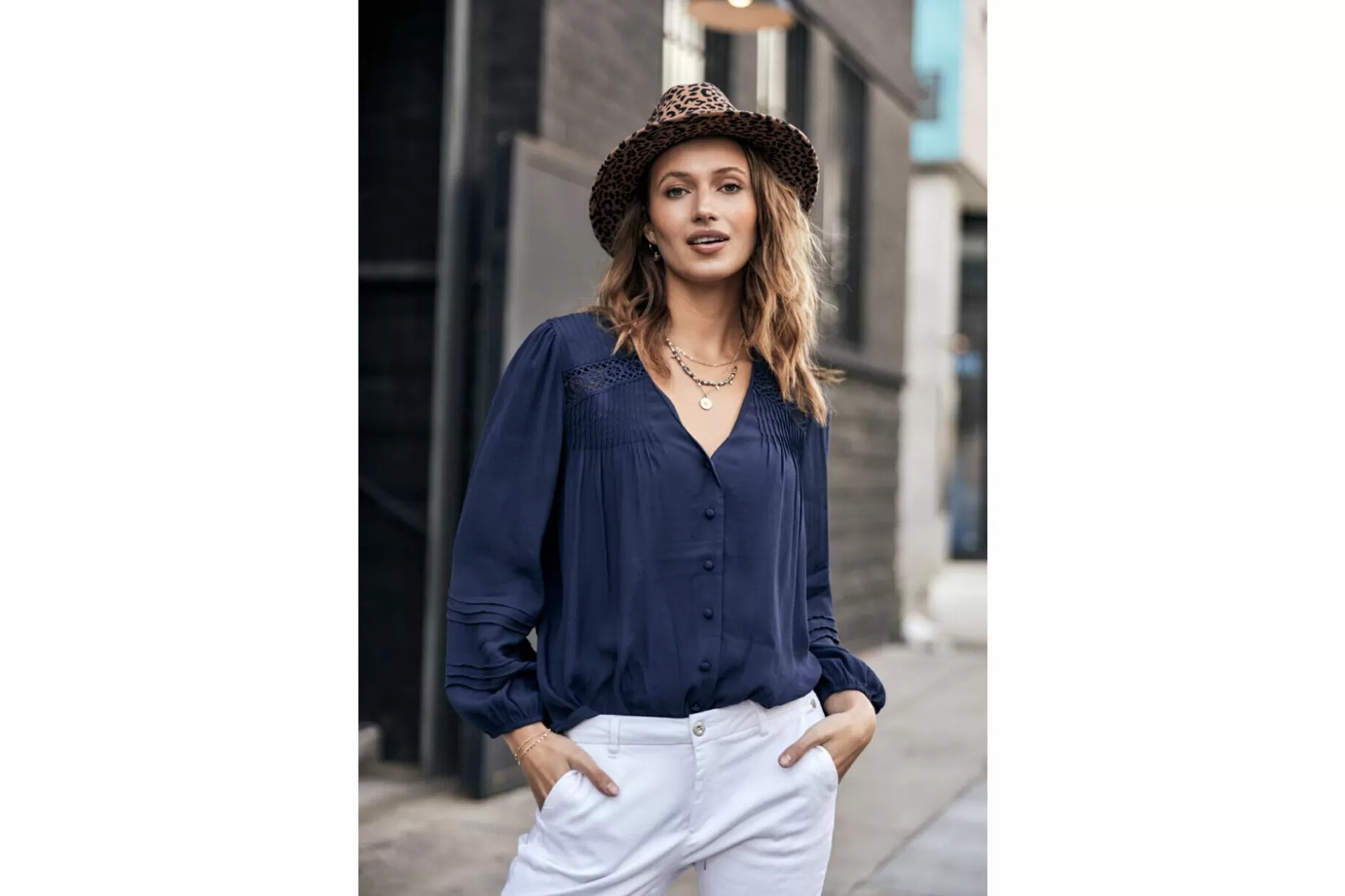 Freeman T Porter Tya Plain Color Long Sleeve Bluse Woman, Dark Blue Discount